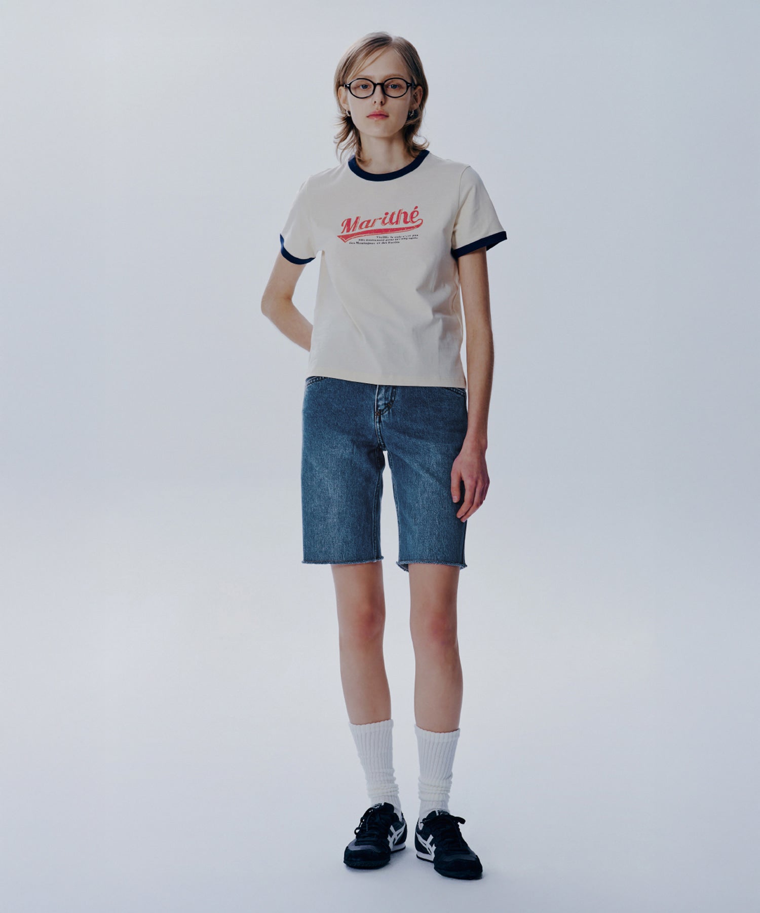 Marithe & Francois Girbaud - X-pocket Raw Edge Half Denim Pants (Blue) product image 1 | TRAB K-Fashion Australia