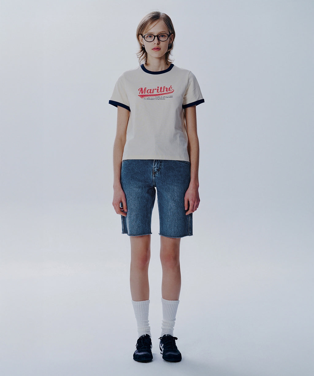 Marithe & Francois Girbaud - X-pocket Raw Edge Half Denim Pants (Blue) product image 2 | TRAB K-Fashion Australia