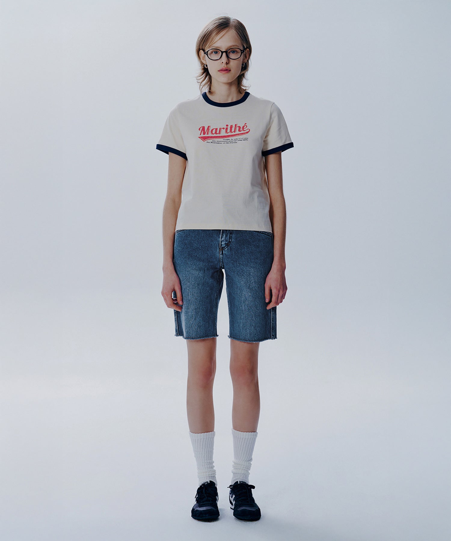 Marithe & Francois Girbaud - X-pocket Raw Edge Half Denim Pants (Blue) product image 2 | TRAB K-Fashion Australia