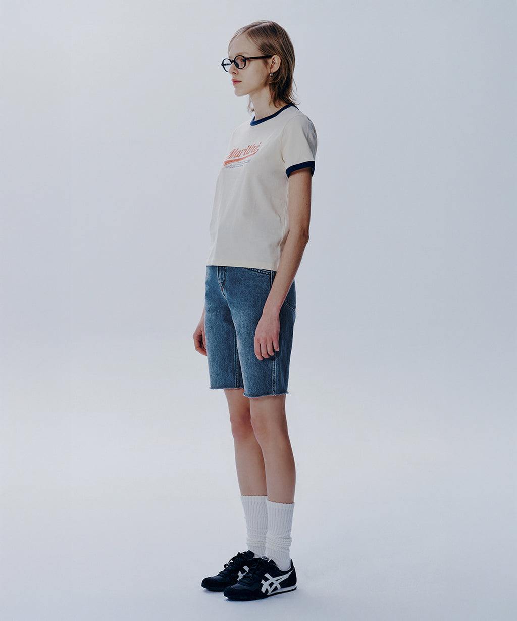 Marithe & Francois Girbaud - X-pocket Raw Edge Half Denim Pants (Blue) product image 3 | TRAB K-Fashion Australia