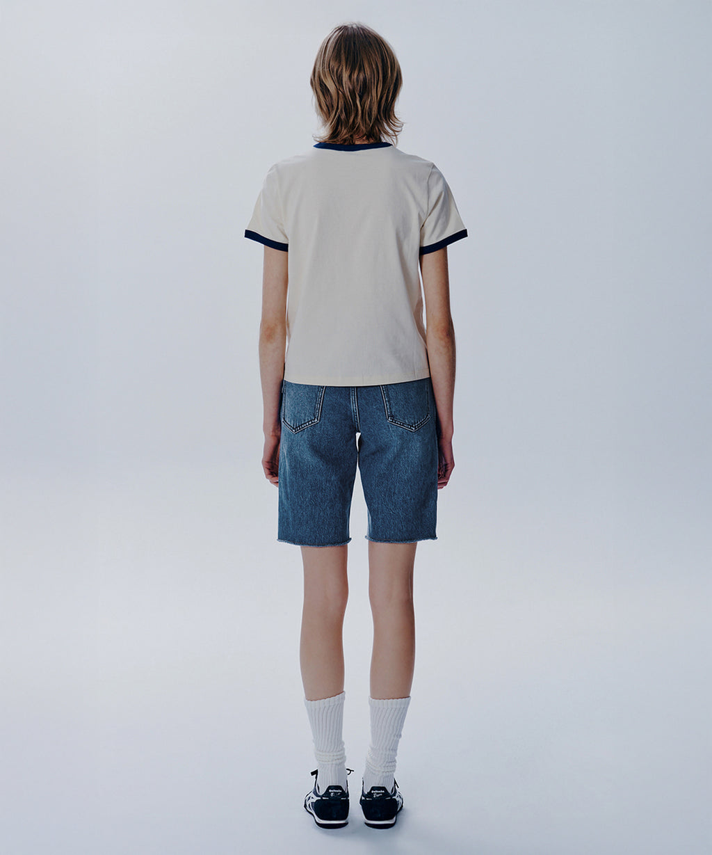 Marithe & Francois Girbaud - X-pocket Raw Edge Half Denim Pants (Blue) product image 4 | TRAB K-Fashion Australia
