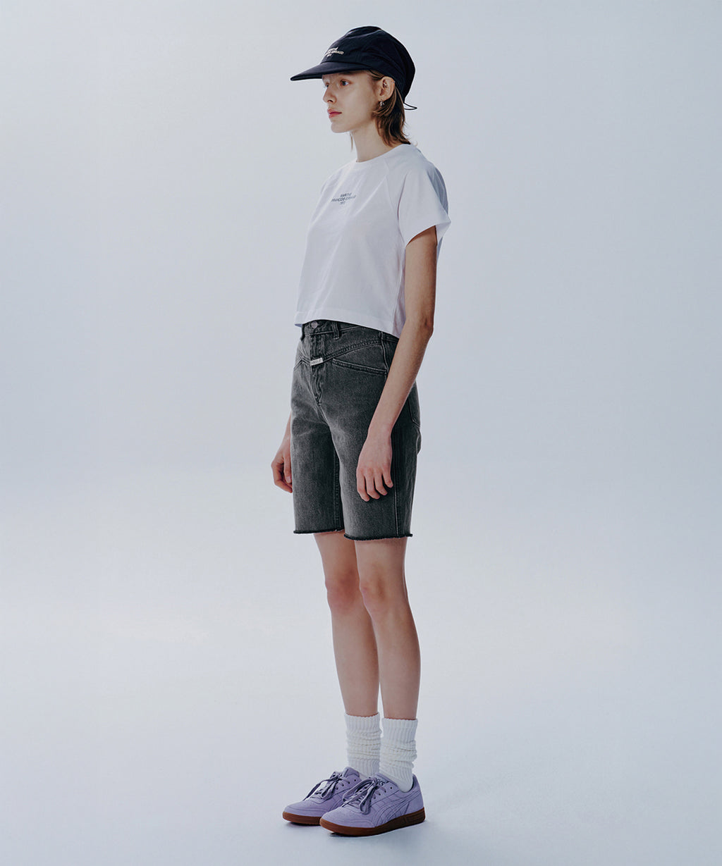 Marithe & Francois Girbaud - X-pocket Raw Edge Half Denim Pants (Light Gray) product image 3 | TRAB K-Fashion Australia