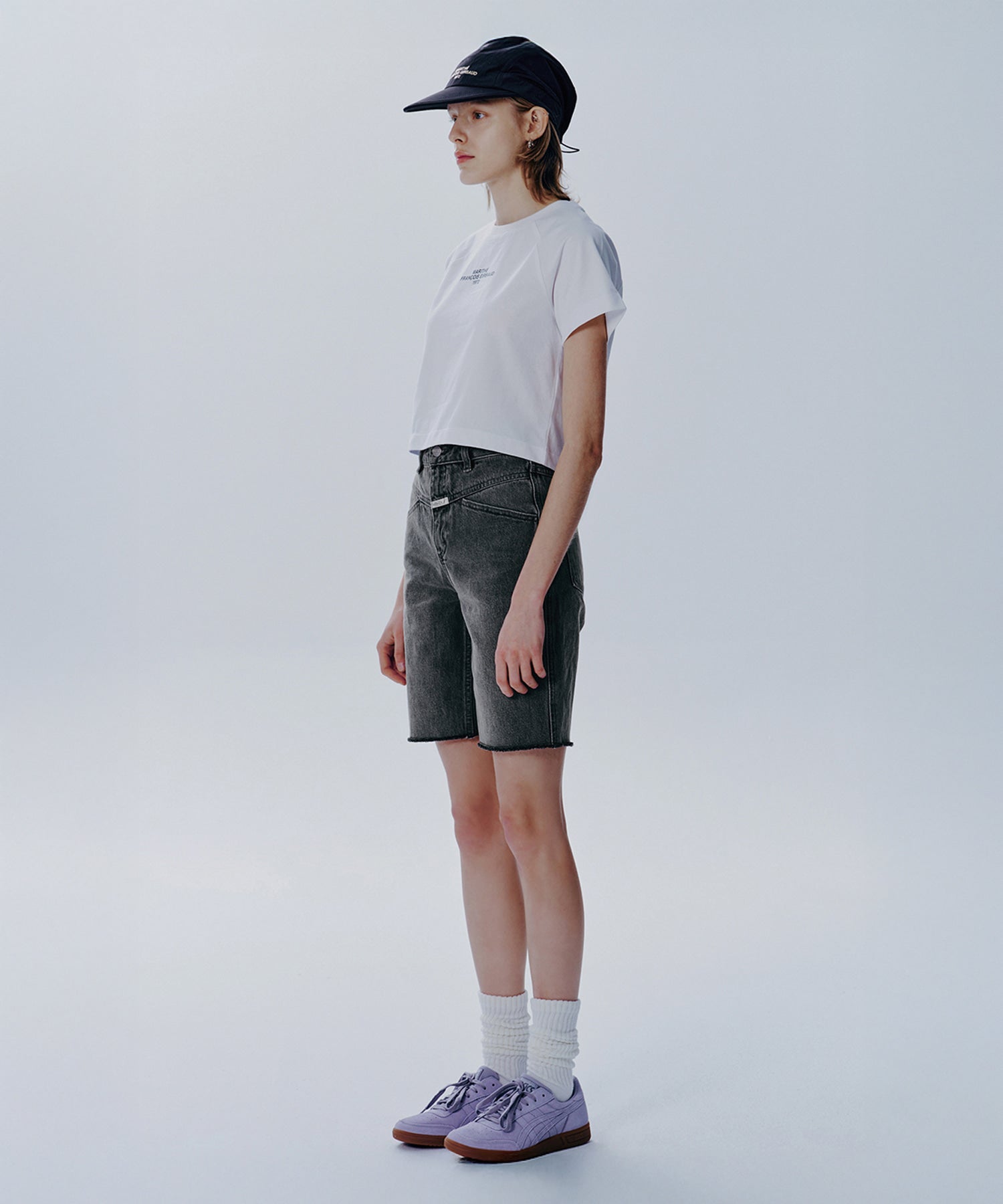 Marithe & Francois Girbaud - X-pocket Raw Edge Half Denim Pants (Light Gray) product image 3 | TRAB K-Fashion Australia