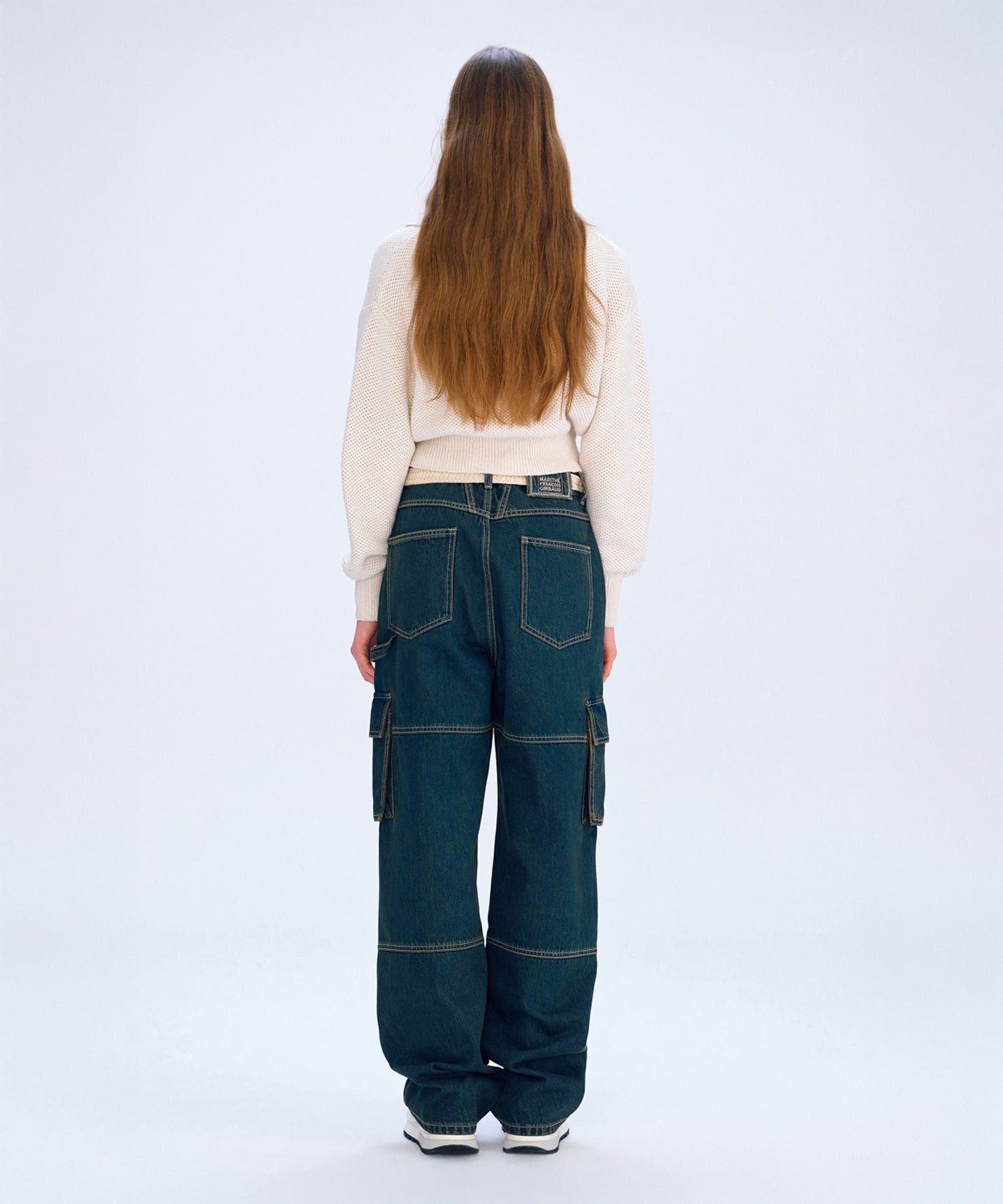 Marithe & Francois Girbaud - Cotton Blended Open Collar Crop Knit (Light Beige) product image 4 | TRAB K-Fashion Australia