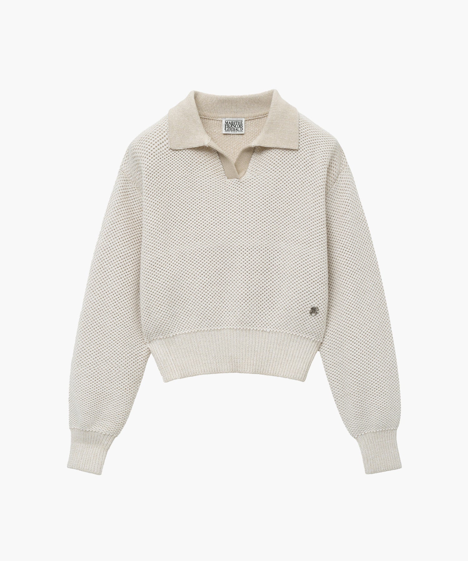 Marithe & Francois Girbaud - Cotton Blended Open Collar Crop Knit (Light Beige) product image 5 | TRAB K-Fashion Australia