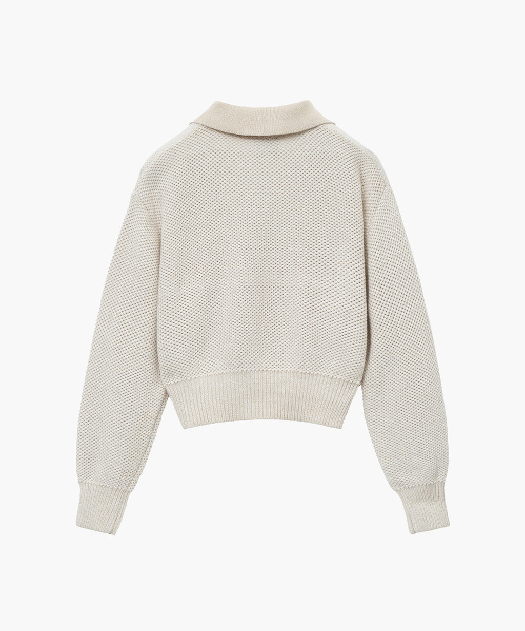 Marithe & Francois Girbaud - Cotton Blended Open Collar Crop Knit (Light Beige) product image 6 | TRAB K-Fashion Australia