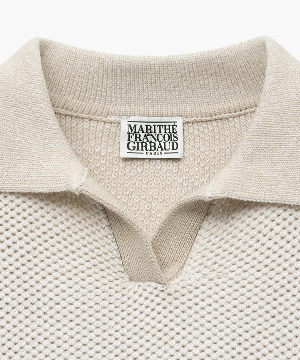 Marithe & Francois Girbaud - Cotton Blended Open Collar Crop Knit (Light Beige) product image 7 | TRAB K-Fashion Australia