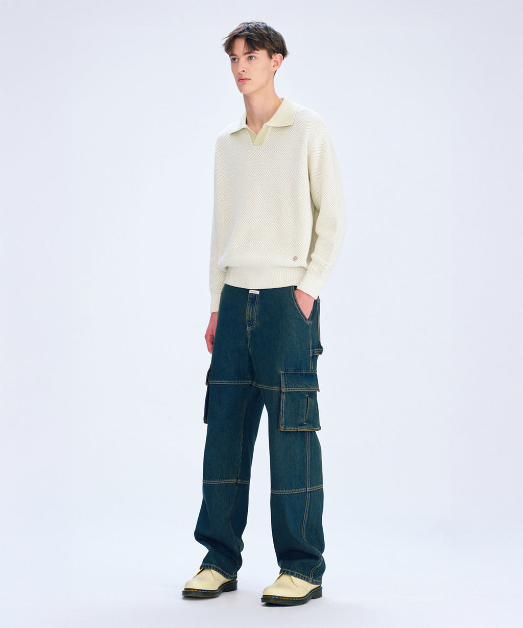 Marithe & Francois Girbaud - Cotton Blended Open Collar Knit (Light Beige) product image 3 | TRAB K-Fashion Australia