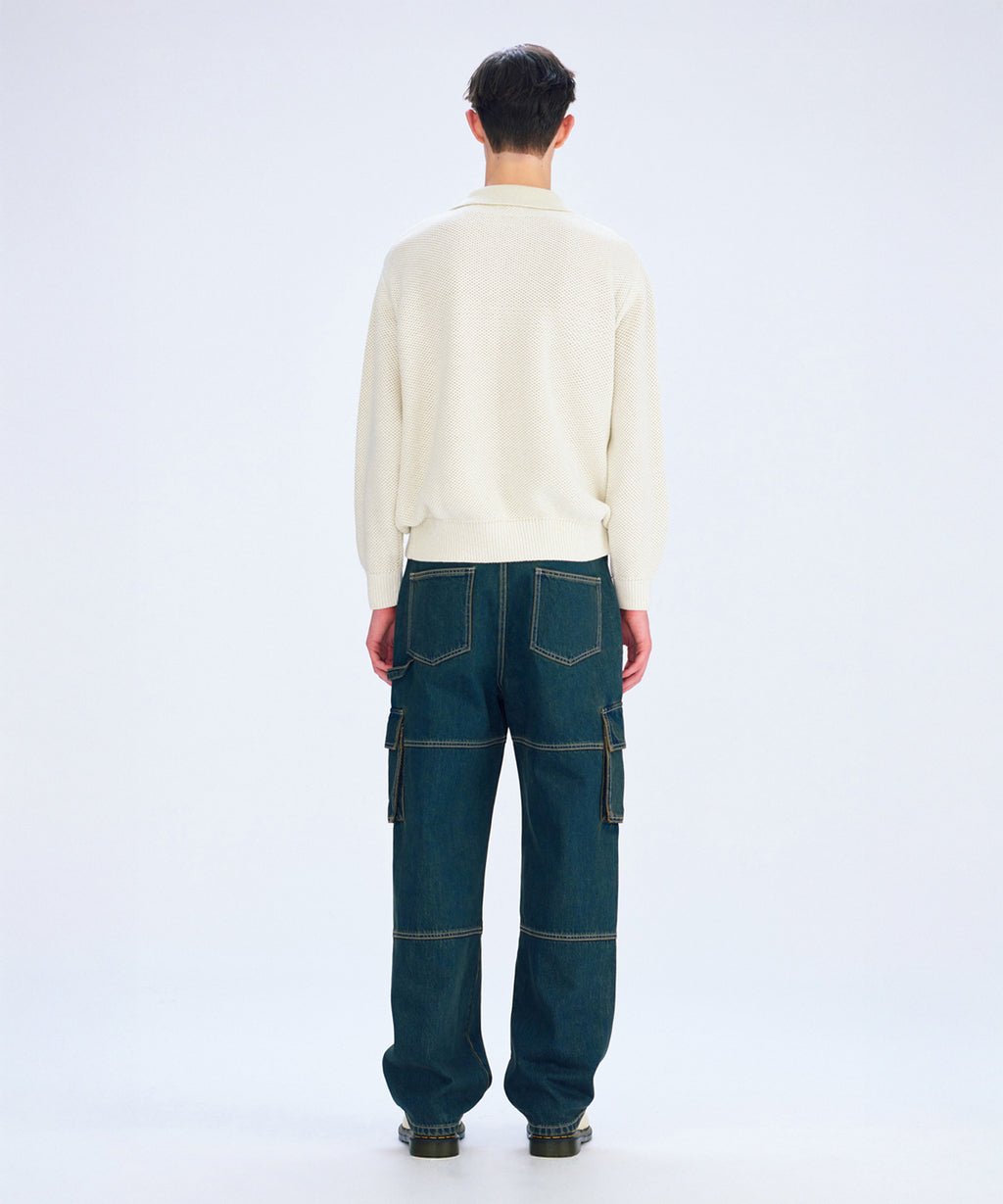 Marithe & Francois Girbaud - Cotton Blended Open Collar Knit (Light Beige) product image 4 | TRAB K-Fashion Australia