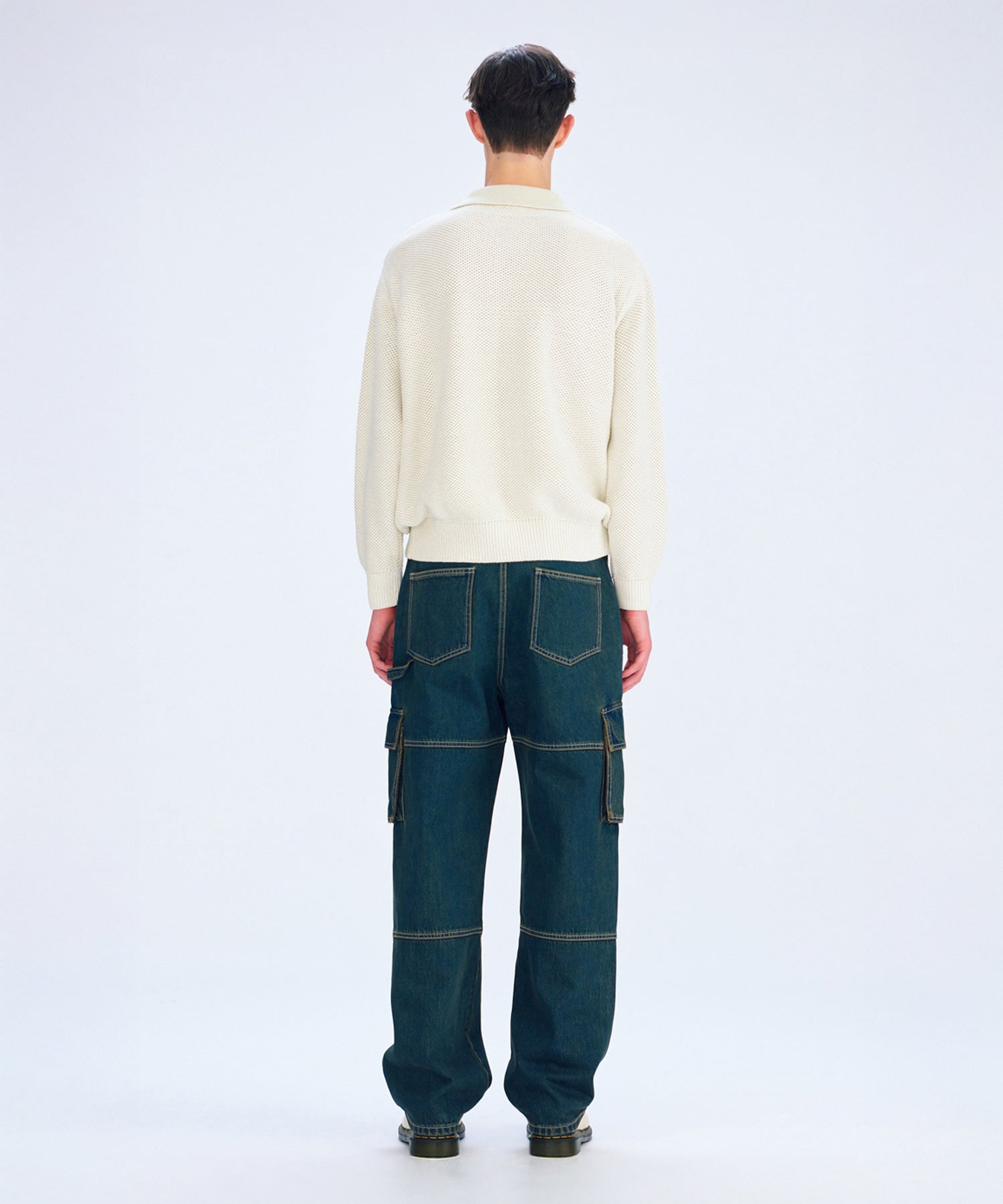 Marithe & Francois Girbaud - Cotton Blended Open Collar Knit (Light Beige) product image 4 | TRAB K-Fashion Australia