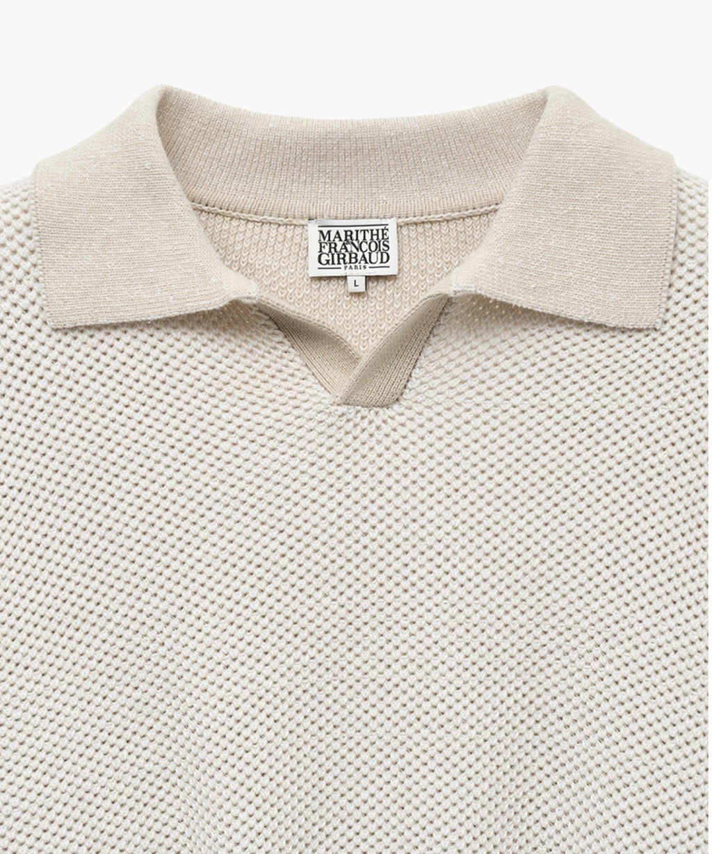 Marithe & Francois Girbaud - Cotton Blended Open Collar Knit (Light Beige) product image 7 | TRAB K-Fashion Australia