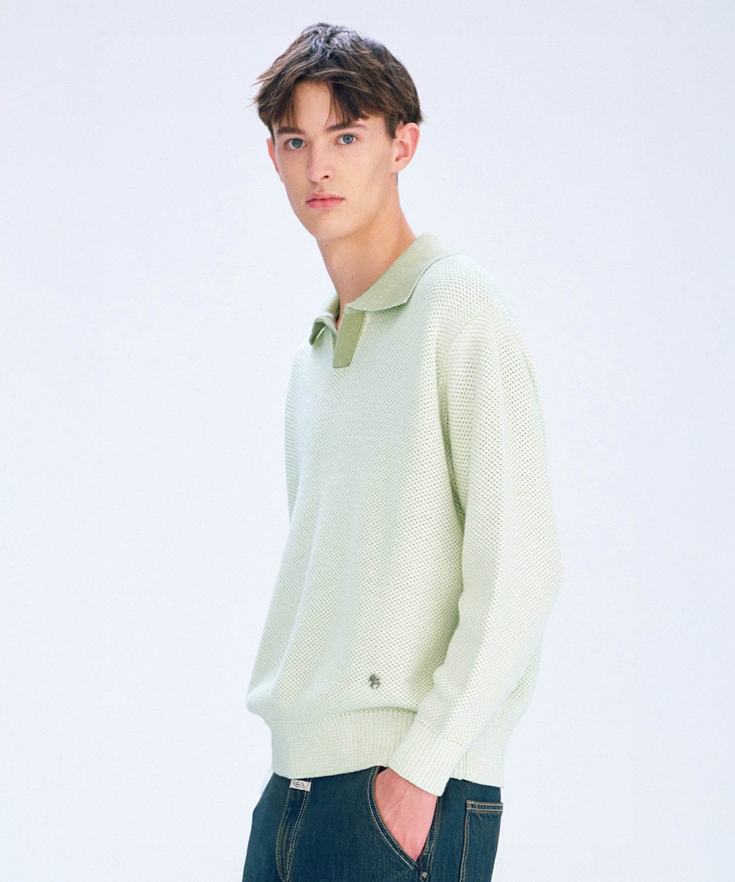 Marithe & Francois Girbaud - Cotton Blended Open Collar Knit (Mint) product image 1 | TRAB K-Fashion Australia