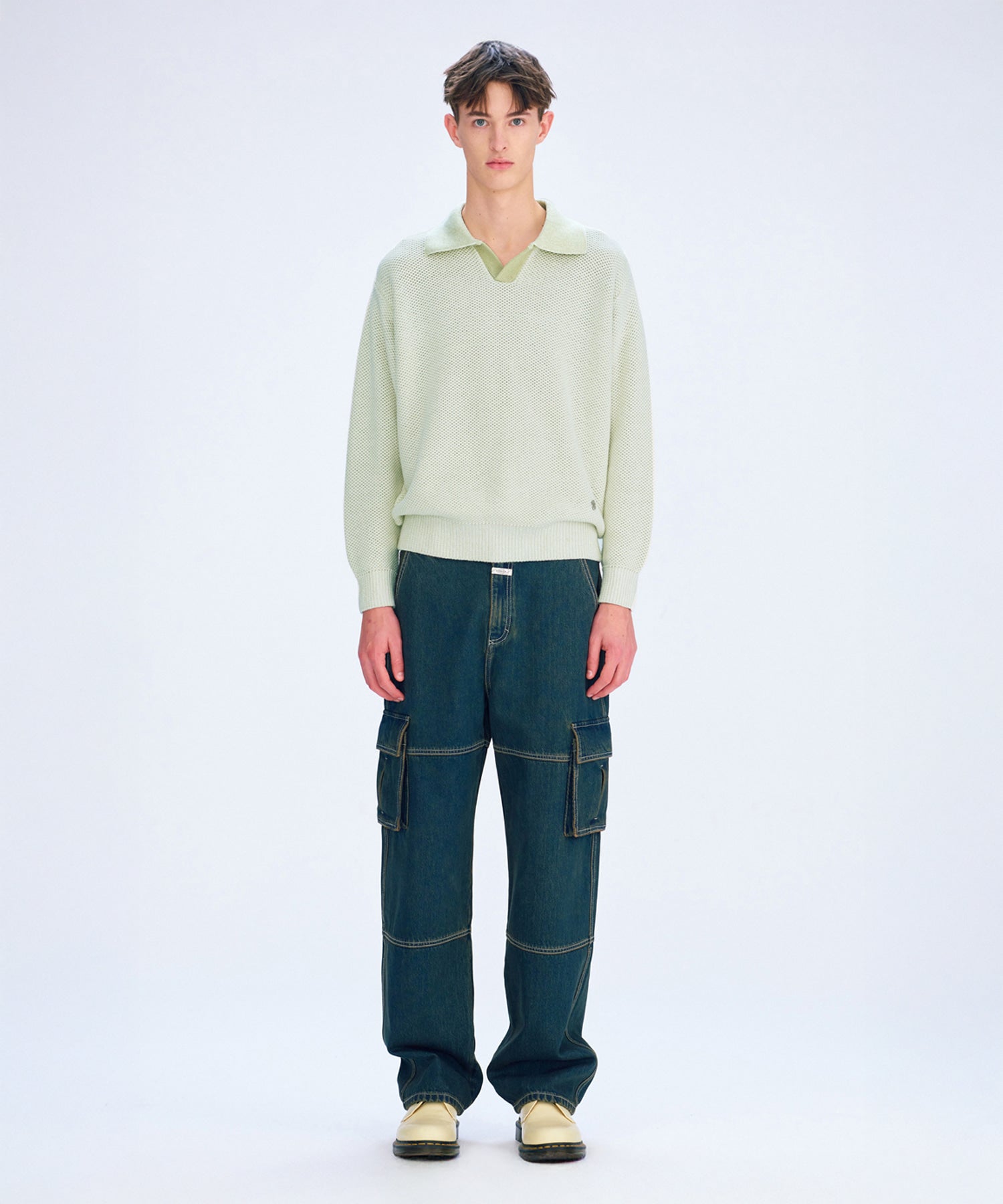 Marithe & Francois Girbaud - Cotton Blended Open Collar Knit (Mint) product image 2 | TRAB K-Fashion Australia