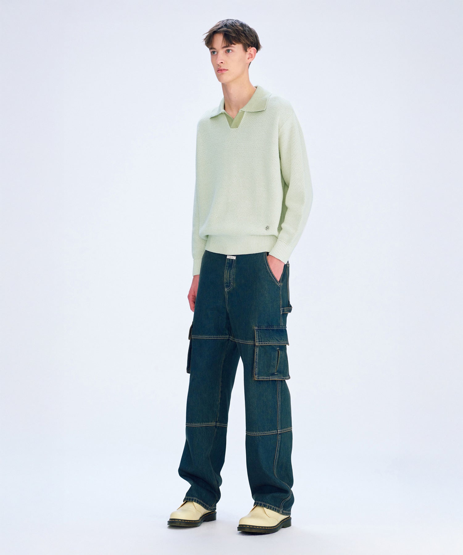 Marithe & Francois Girbaud - Cotton Blended Open Collar Knit (Mint) product image 3 | TRAB K-Fashion Australia