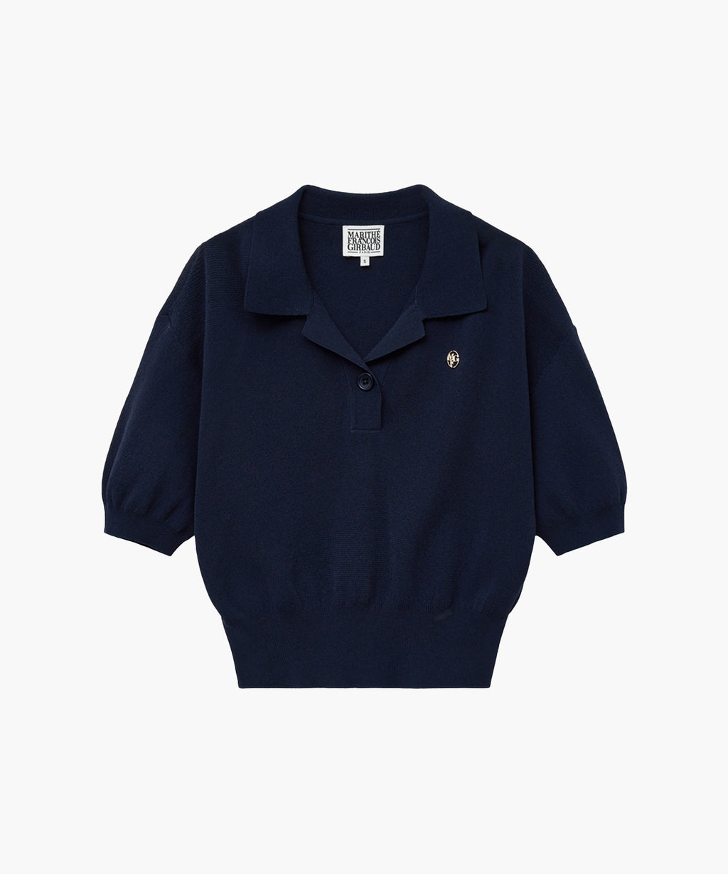 Marithe & Francois Girbaud - Open Collar Crop Half Knit (Navy) product image 5 | TRAB K-Fashion Australia