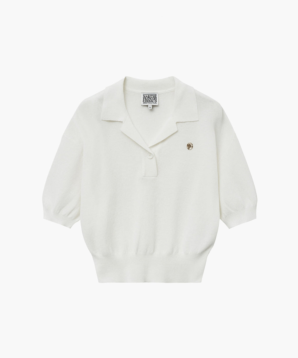 Marithe & Francois Girbaud - Open Collar Crop Half Knit (White) product image 1 | TRAB K-Fashion Australia