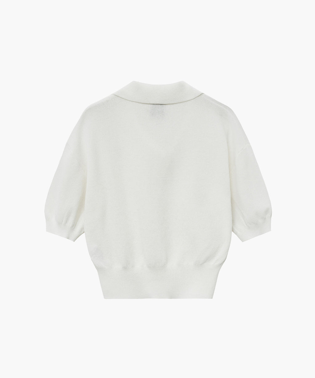 Marithe & Francois Girbaud - Open Collar Crop Half Knit (White) product image 2 | TRAB K-Fashion Australia