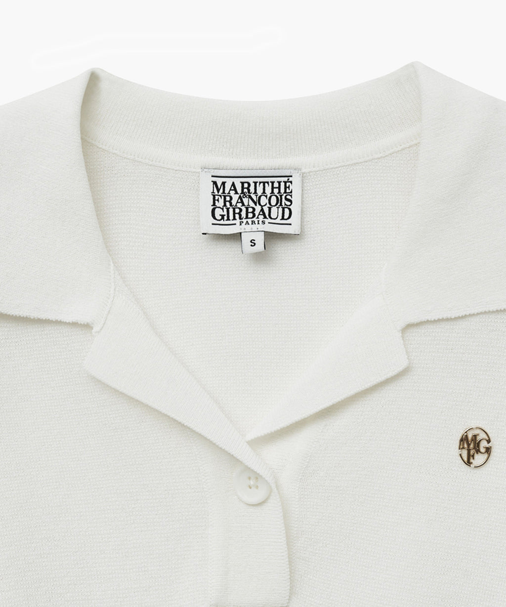 Marithe & Francois Girbaud - Open Collar Crop Half Knit (White) product image 3 | TRAB K-Fashion Australia