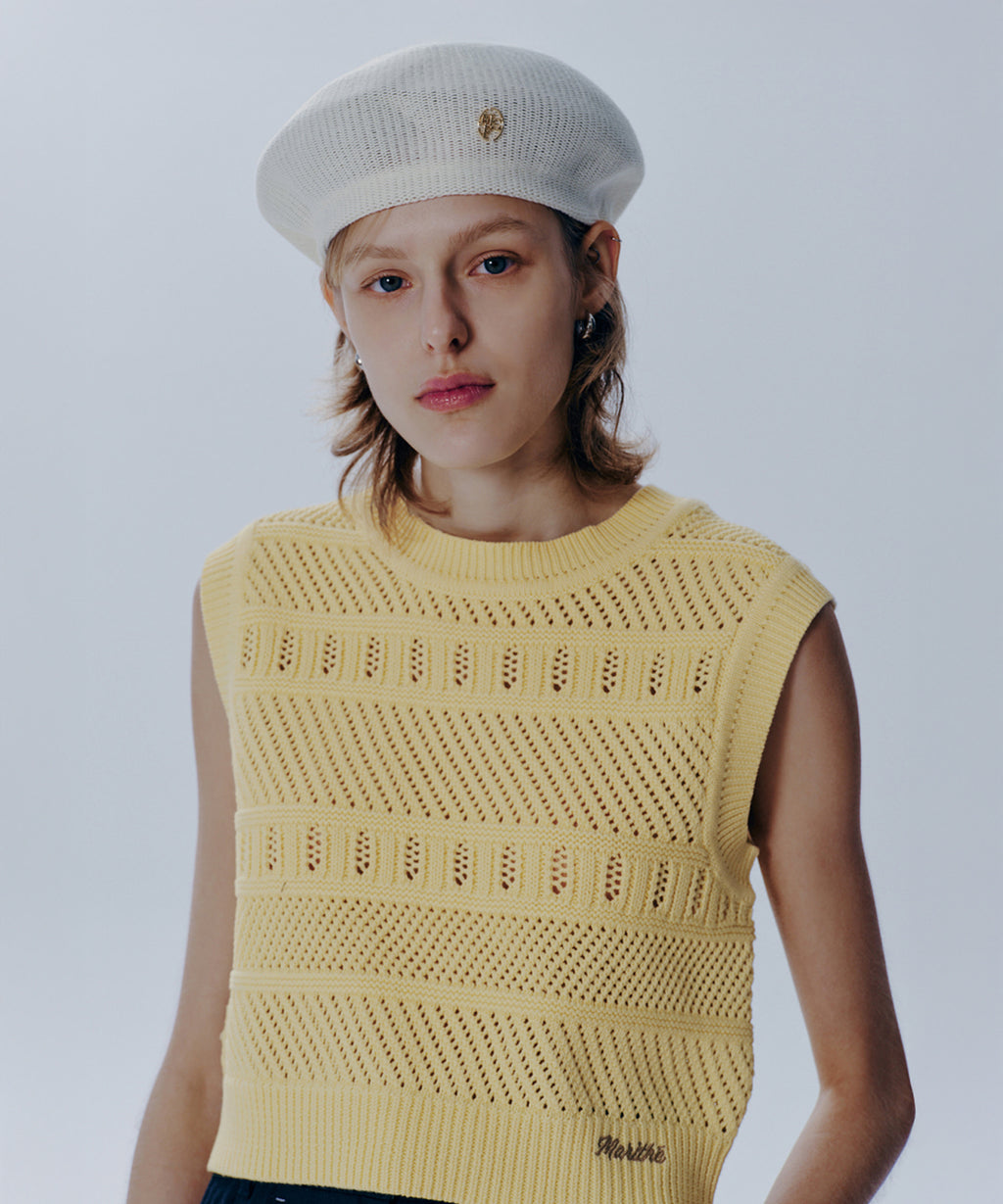 Marithe & Francois Girbaud - Crochet Knit Vest (Light Yellow) product image 1 | TRAB K-Fashion Australia
