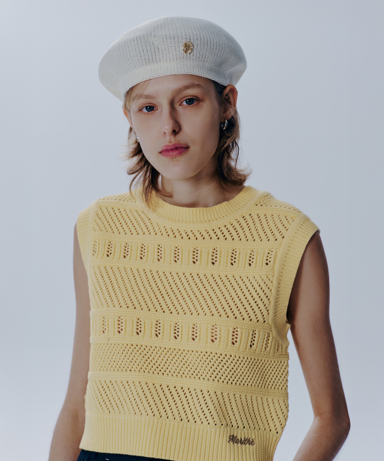 Marithe & Francois Girbaud - Crochet Knit Vest (Light Yellow) product image 1 | TRAB K-Fashion Australia