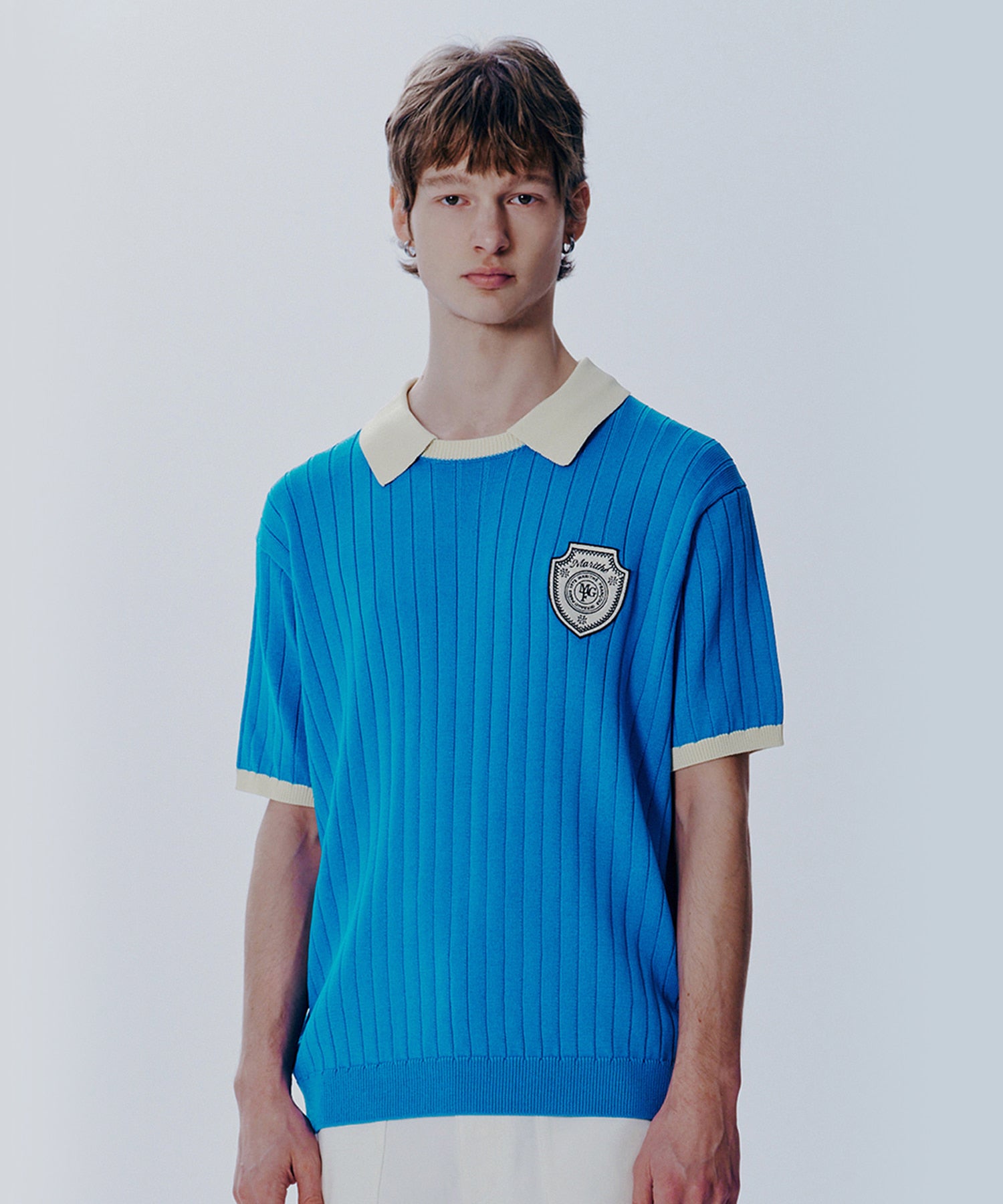 Marithe & Francois Girbaud - Emblem Wappen Half Sleeve Knit (Aqua Blue) product image 1 | TRAB K-Fashion Australia