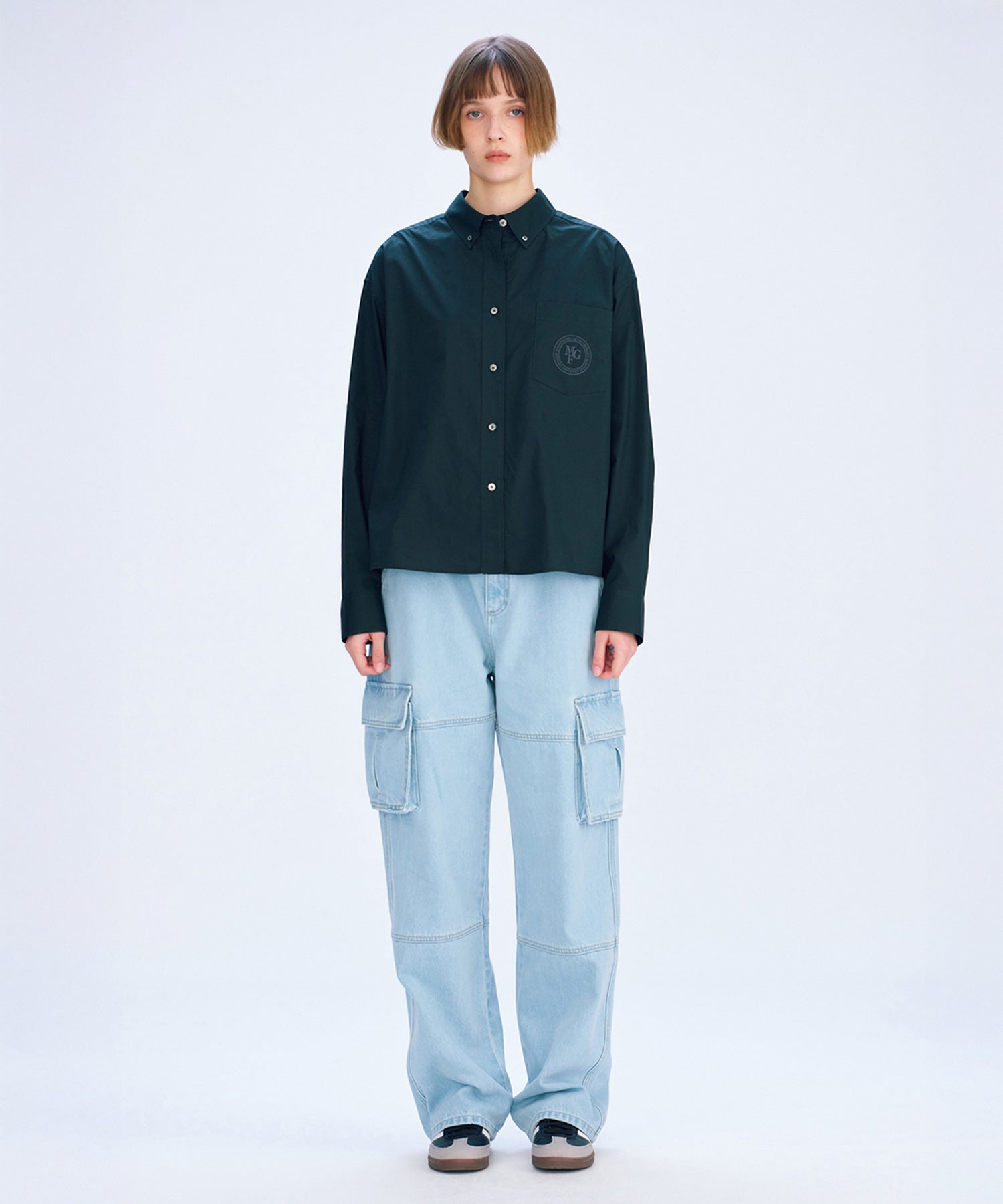 Marithe & Francois Girbaud - Overfit Emblem Crop Shirt (Charcoal) product image 2 | TRAB K-Fashion Australia