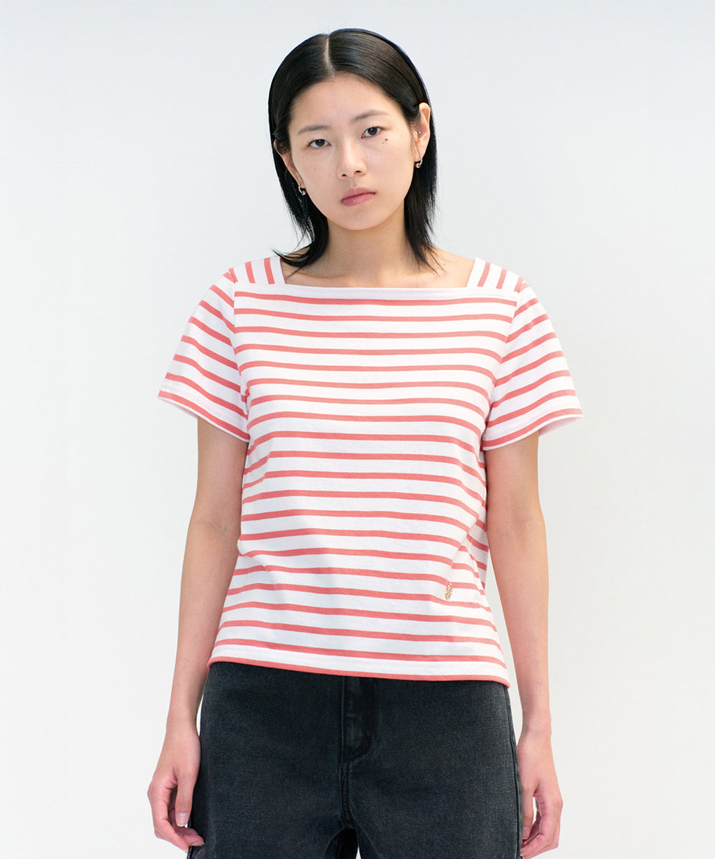 Marithe & Francois Girbaud - Square Neck Stripe Half Tee (Pink) product image 1 | TRAB K-Fashion Australia