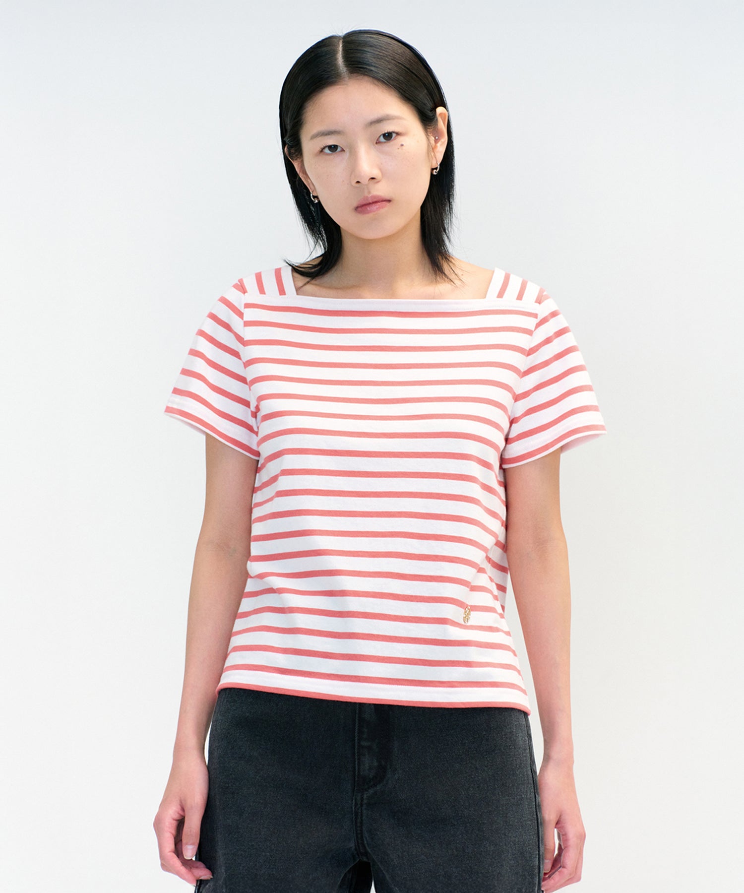 Marithe & Francois Girbaud - Square Neck Stripe Half Tee (Pink) product image 1 | TRAB K-Fashion Australia