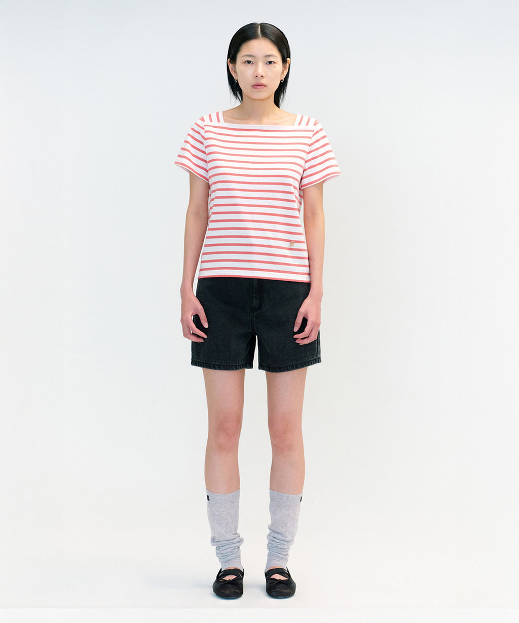 Marithe & Francois Girbaud - Square Neck Stripe Half Tee (Pink) product image 2 | TRAB K-Fashion Australia