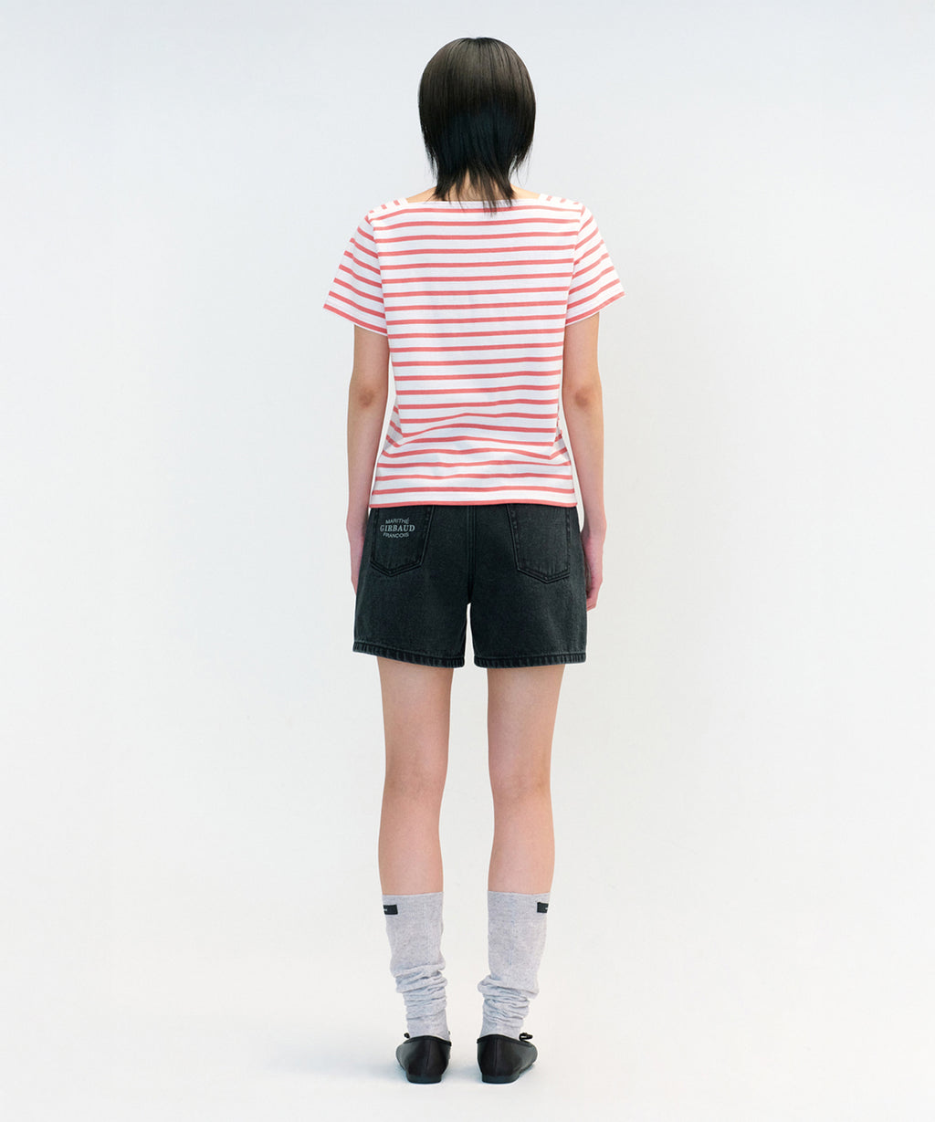 Marithe & Francois Girbaud - Square Neck Stripe Half Tee (Pink) product image 4 | TRAB K-Fashion Australia