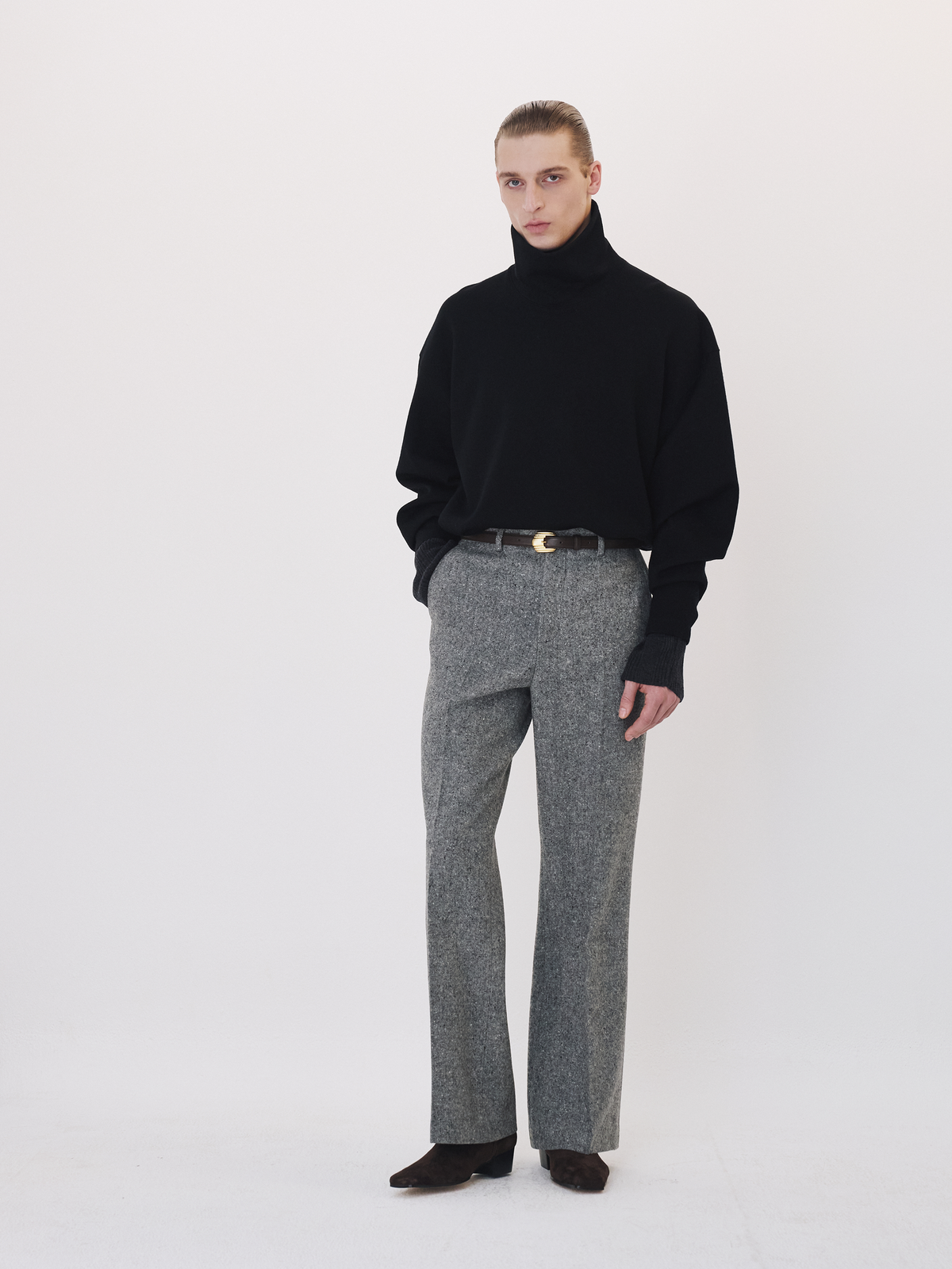 Recto - Melange Wool Flare Pants (Melange Grey) product image 1 | TRAB K-Fashion Australia