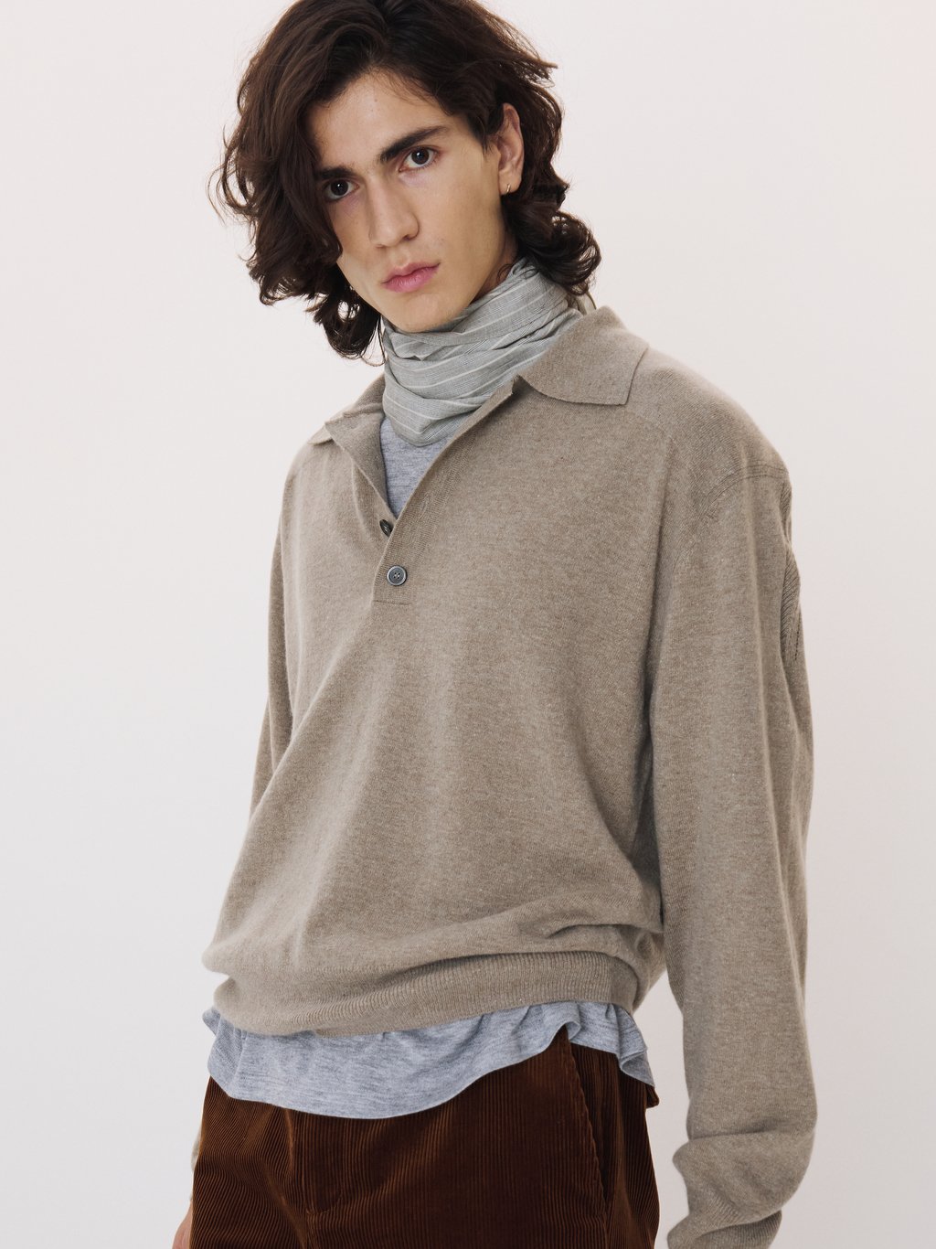 Recto - Double Shoulder Polo Knit Top (Greyish Khaki) product image 1 | TRAB K-Fashion Australia