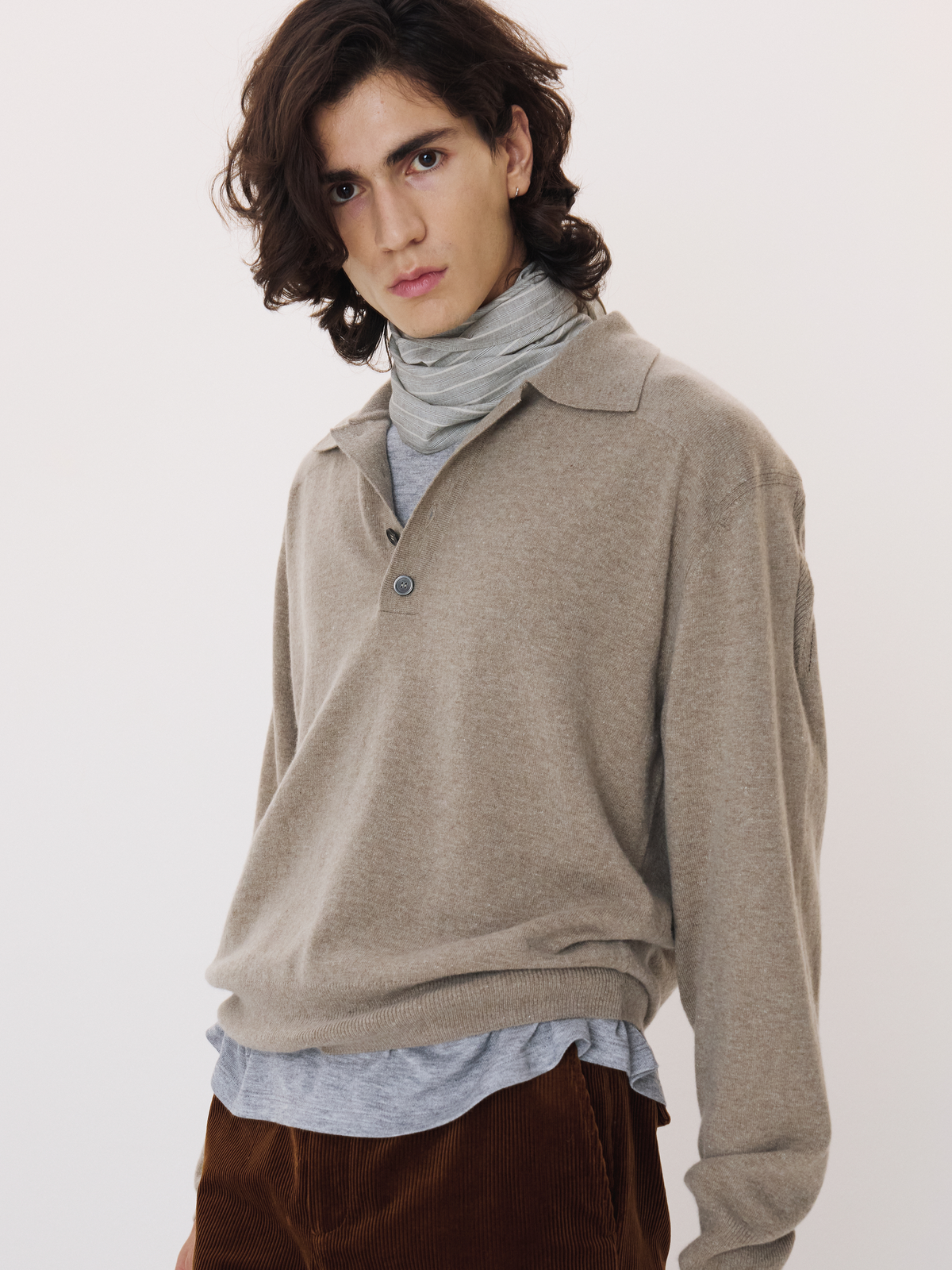 Recto - Double Shoulder Polo Knit Top (Greyish Khaki) product image 1 | TRAB K-Fashion Australia