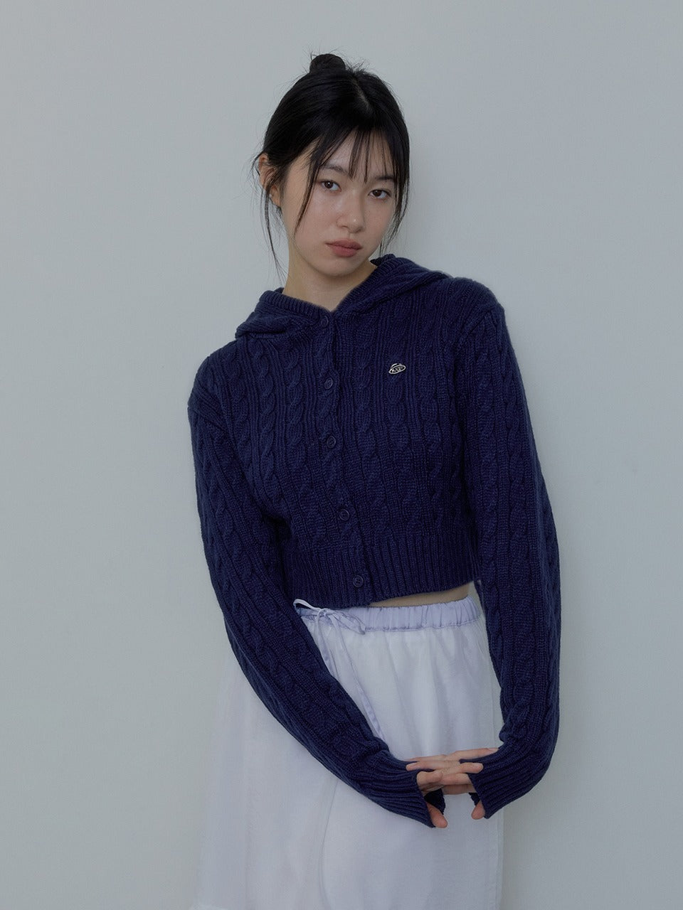Margarin Fingers - Hoody Cable-Knit Cardigan (Navy) product image 1 | TRAB K-Fashion Australia