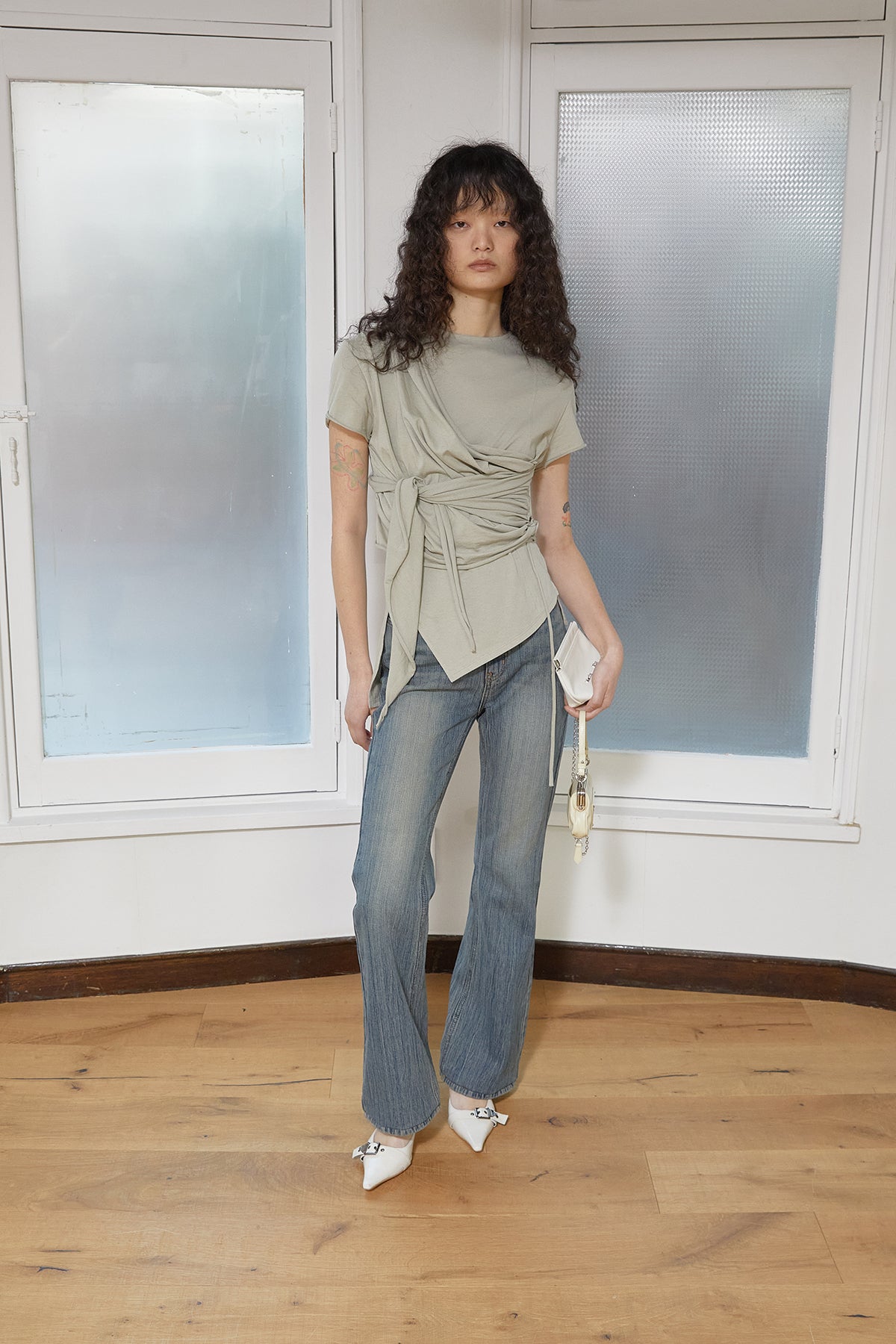 Matin Kim - Washed Stripe Boots Cut Denim Pants (Blue) product image 11 | TRAB K-Fashion Australia