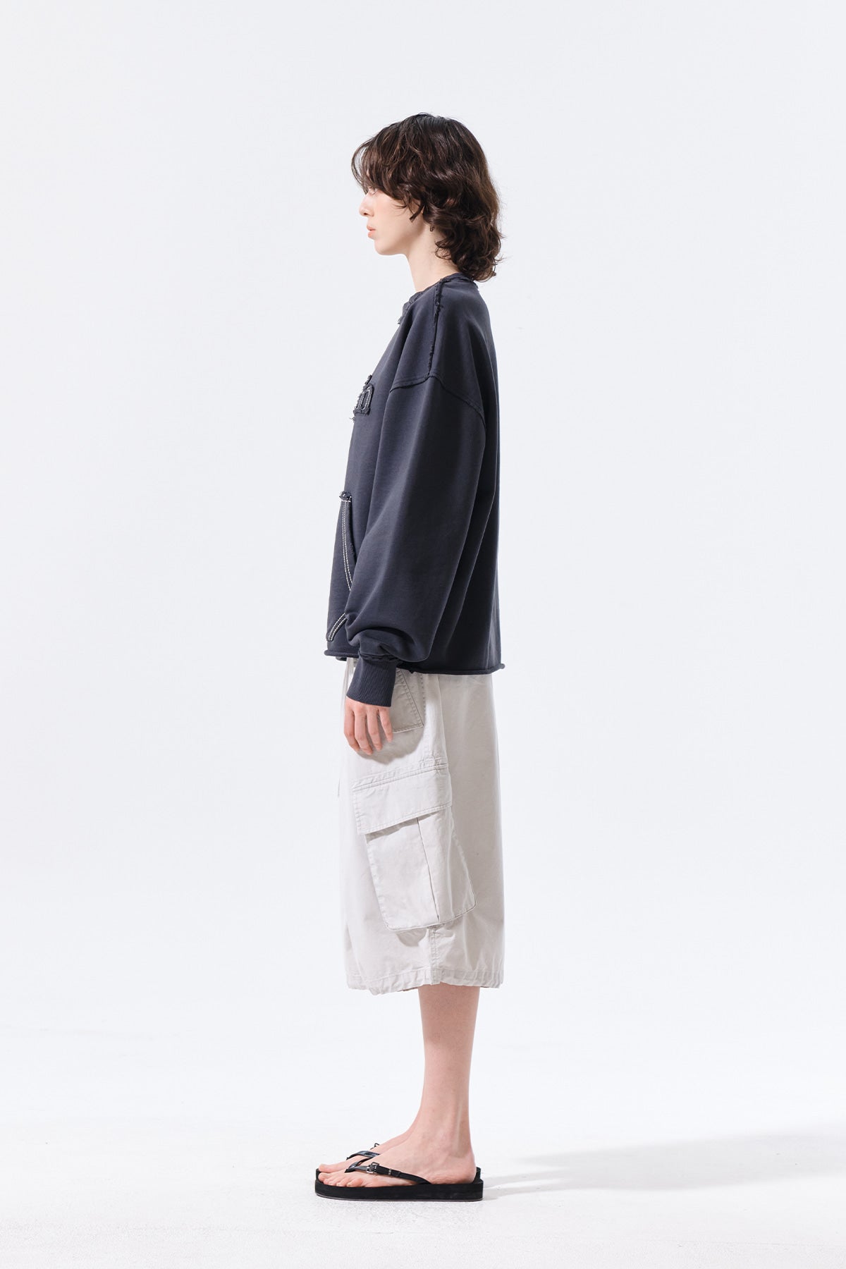 Matin Kim - Raw Cut Applique Sweatshirt (Charcoal) product image 6 | TRAB K-Fashion Australia