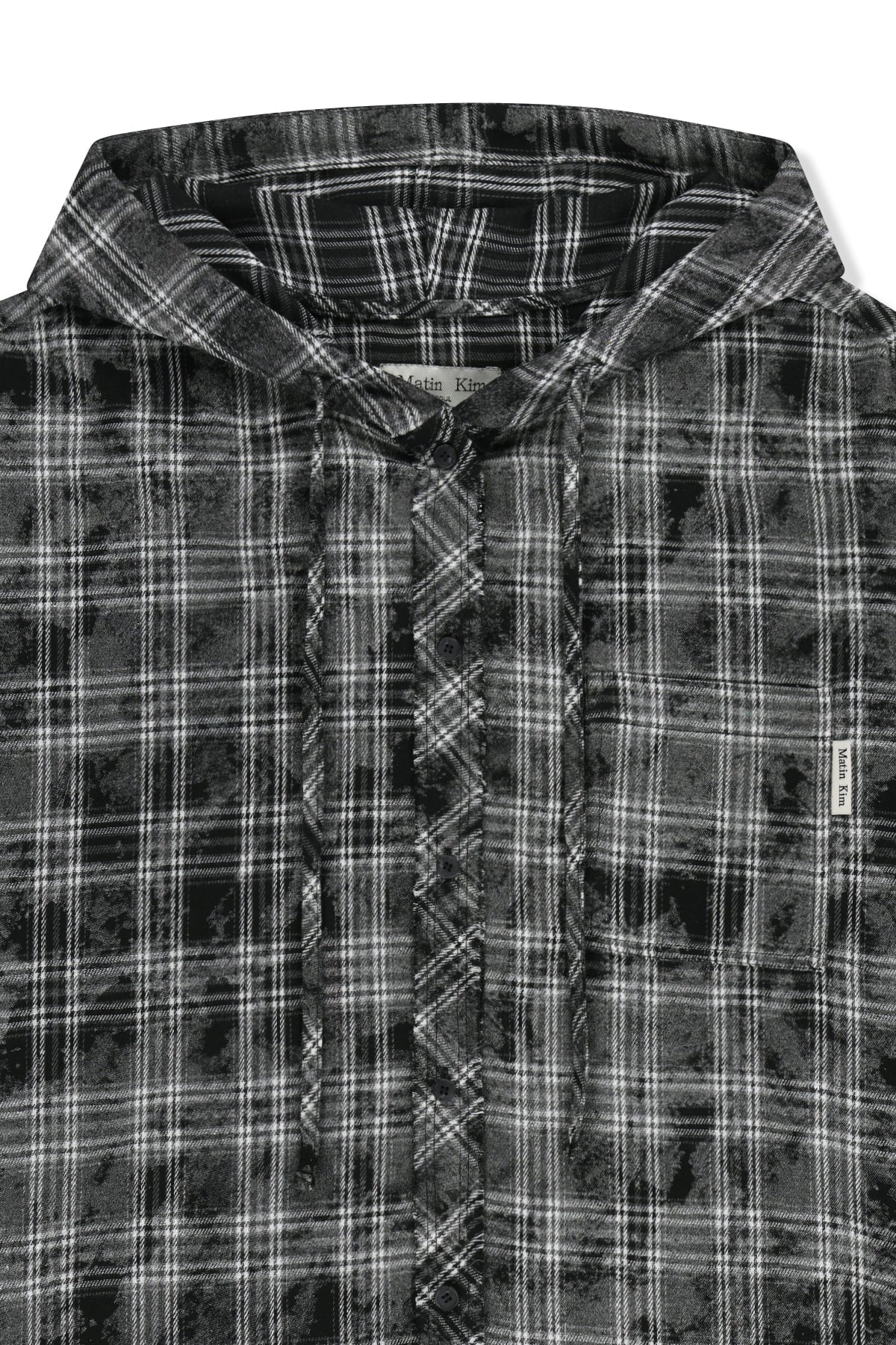 Matin Kim - Raw Cut Check Hooded Shirt (Black) product image 3 | TRAB K-Fashion Australia