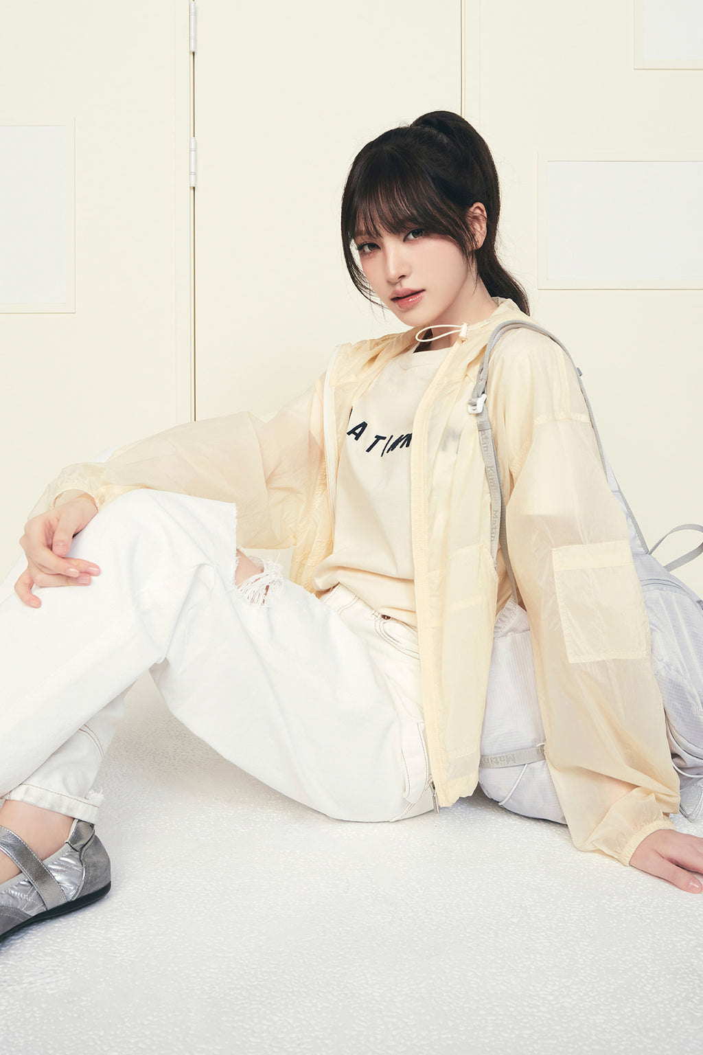 Matin Kim - Back Logo Hoody Windbreaker (Cream) product image 1 | TRAB K-Fashion Australia