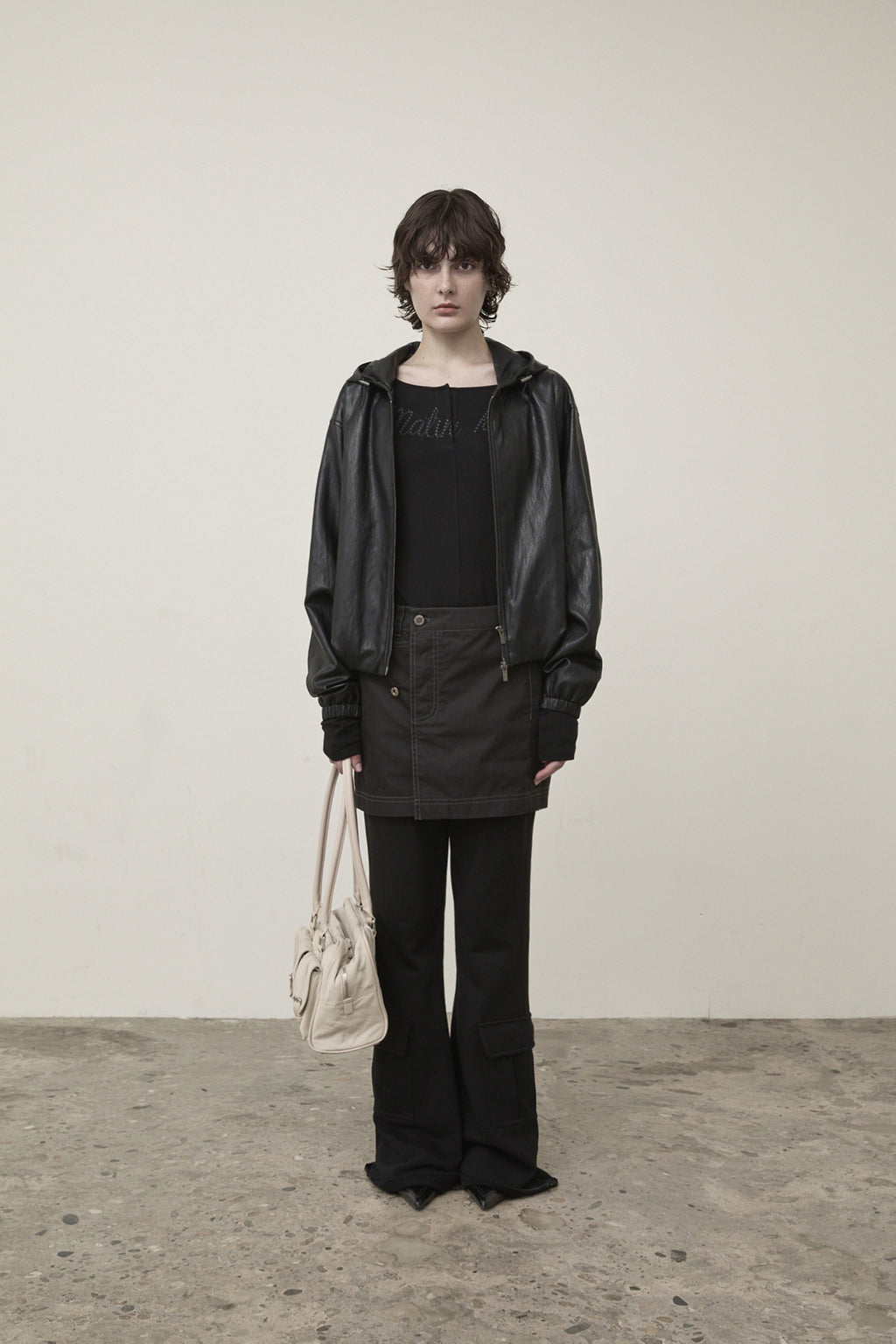 Matin Kim - Faux Leather Hoody Crop Jumper (Black) product image 6 | TRAB K-Fashion Australia