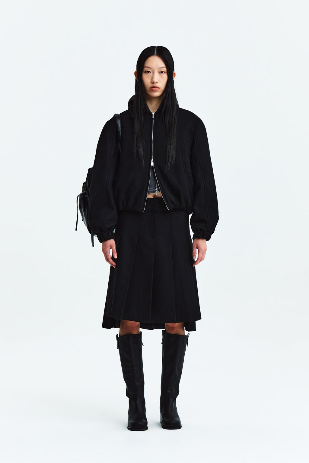 Matin Kim - Unbalance Pleats Midi Skirt (Black) product image 5 | TRAB K-Fashion Australia