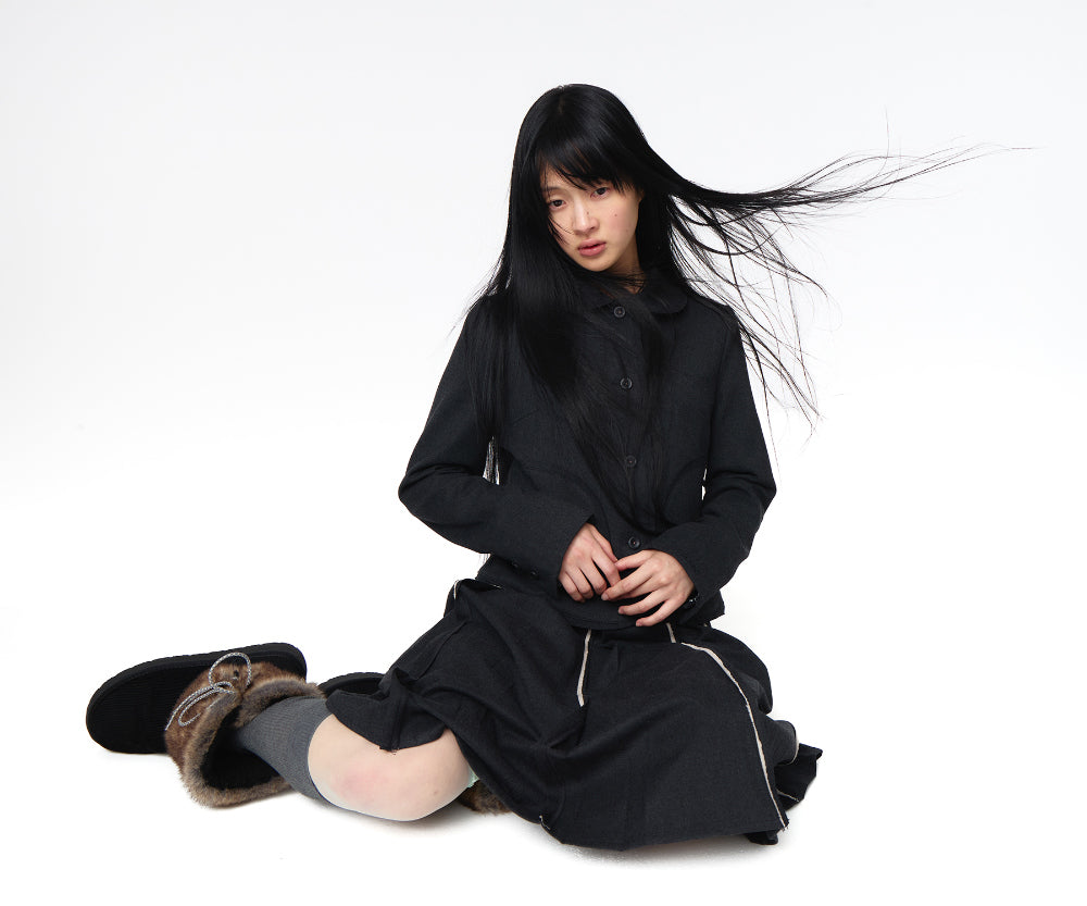 Coyseio - Raw Hem Pleats Skirt (Charcoal) product image 3 | TRAB K-Fashion Australia