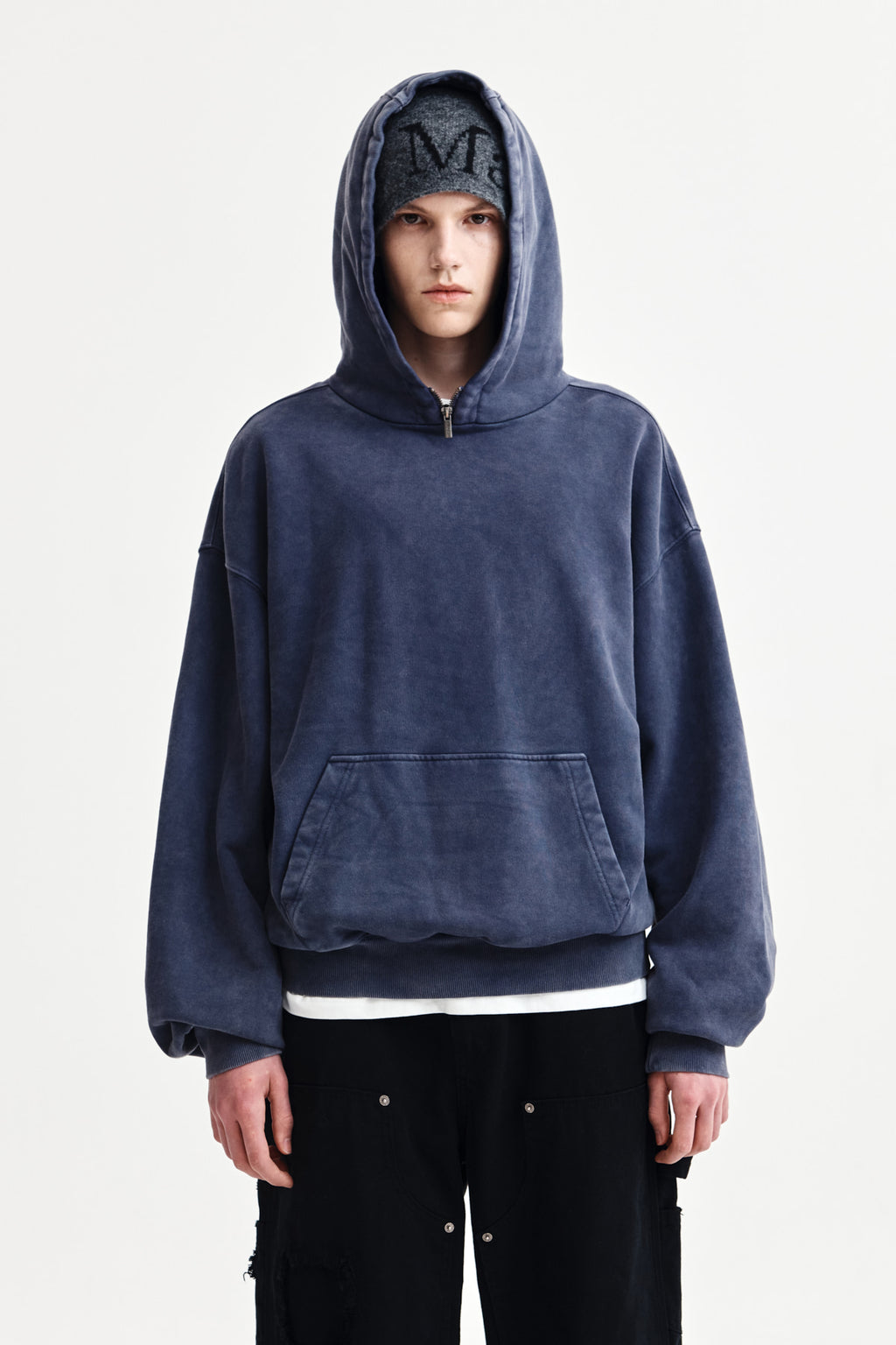 Matin Kim - Zipper Point Washed Hoody (Navy) product image 10 | TRAB K-Fashion Australia