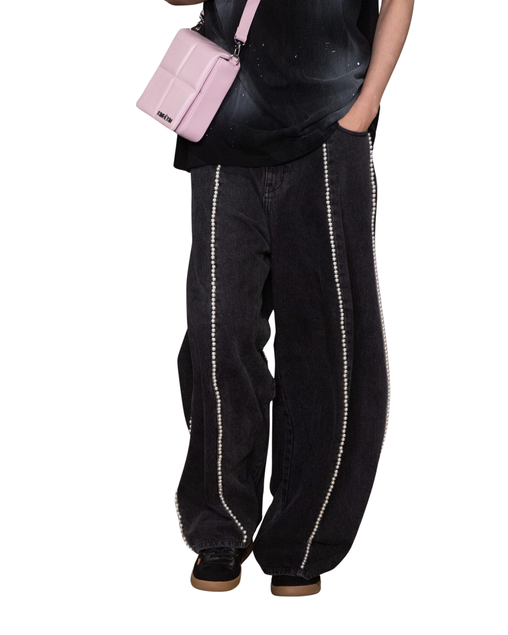 Kimhe Kim - Pearl Embellished Balloon Jeans (Black) product image 3 | TRAB K-Fashion Australia
