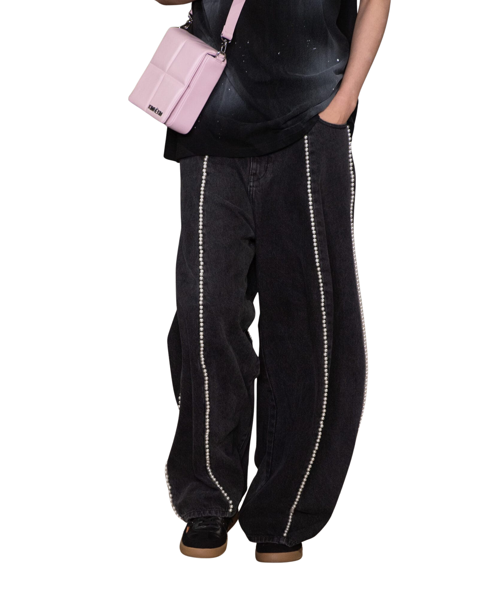 Kimhe Kim - Pearl Embellished Balloon Jeans (Black) product image 3 | TRAB K-Fashion Australia