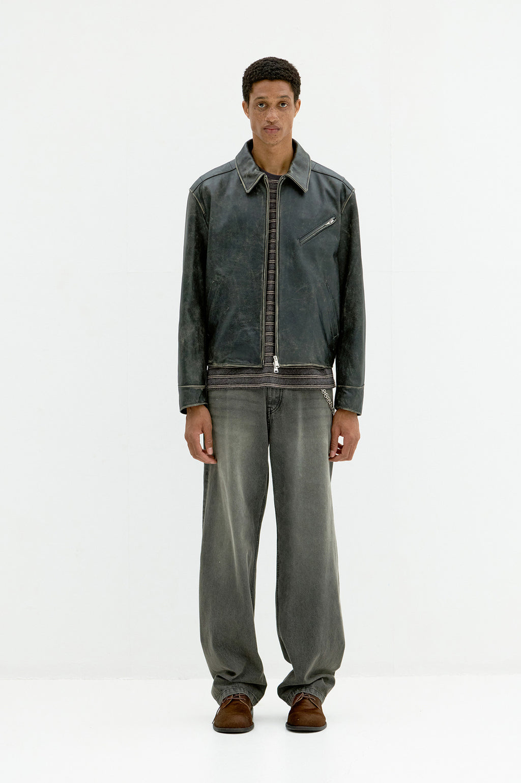 Coor - Cow Washed Biker Leather Jacket (Washed Black) product image 2 | TRAB K-Fashion Australia