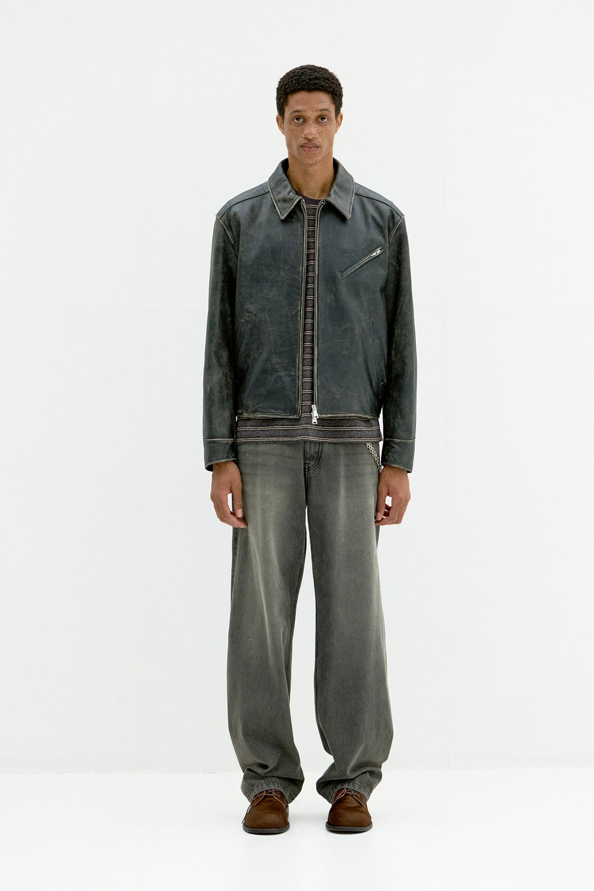 Coor - Cow Washed Biker Leather Jacket (Washed Black) product image 2 | TRAB K-Fashion Australia