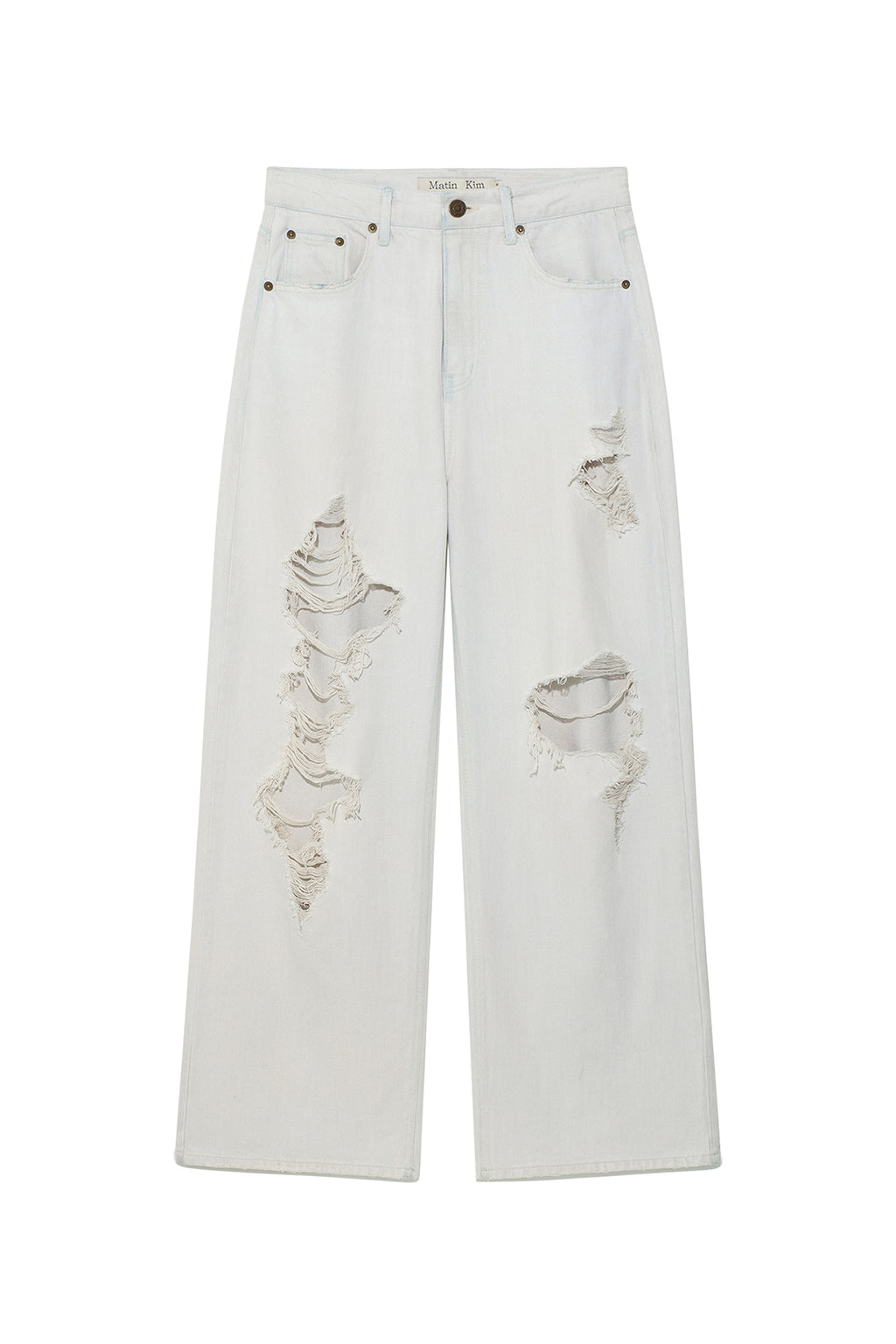 Matin Kim - Damage Point Washed Wide Denim Pants (Light Grey) product image 1 | TRAB K-Fashion Australia
