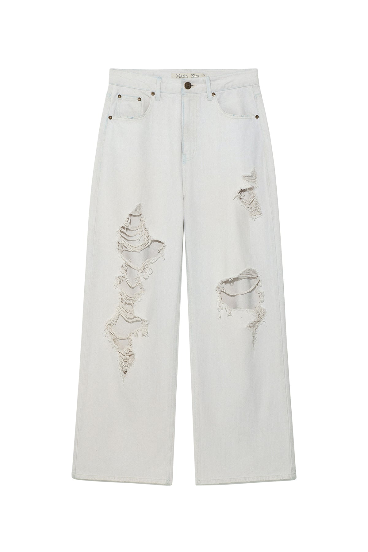 Matin Kim - Damage Point Washed Wide Denim Pants (Light Grey) product image 1 | TRAB K-Fashion Australia