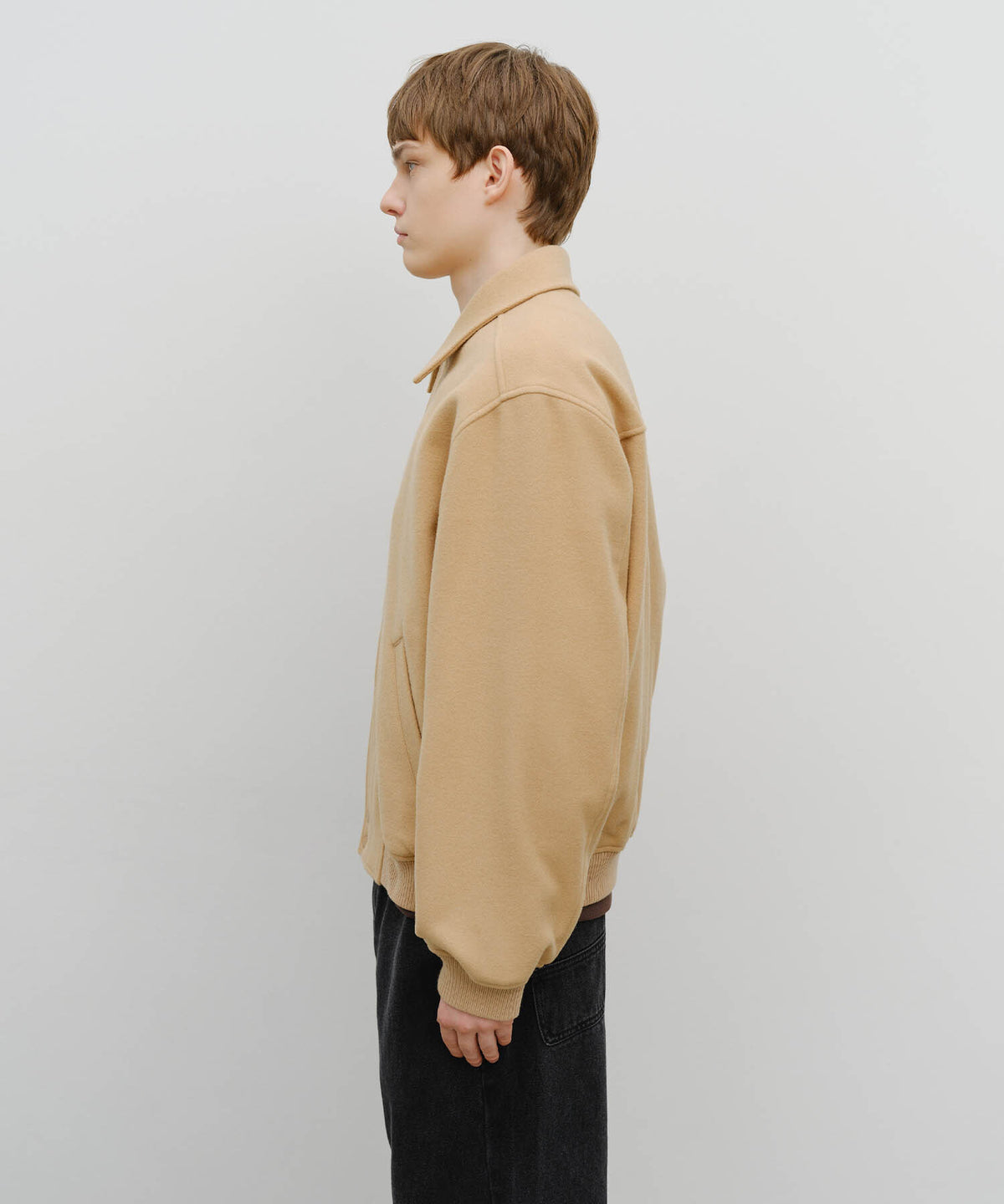 Marithe & Francois Girbaud - Wool Collar Varsity Jacket (Beige) product image 2 | TRAB K-Fashion Australia