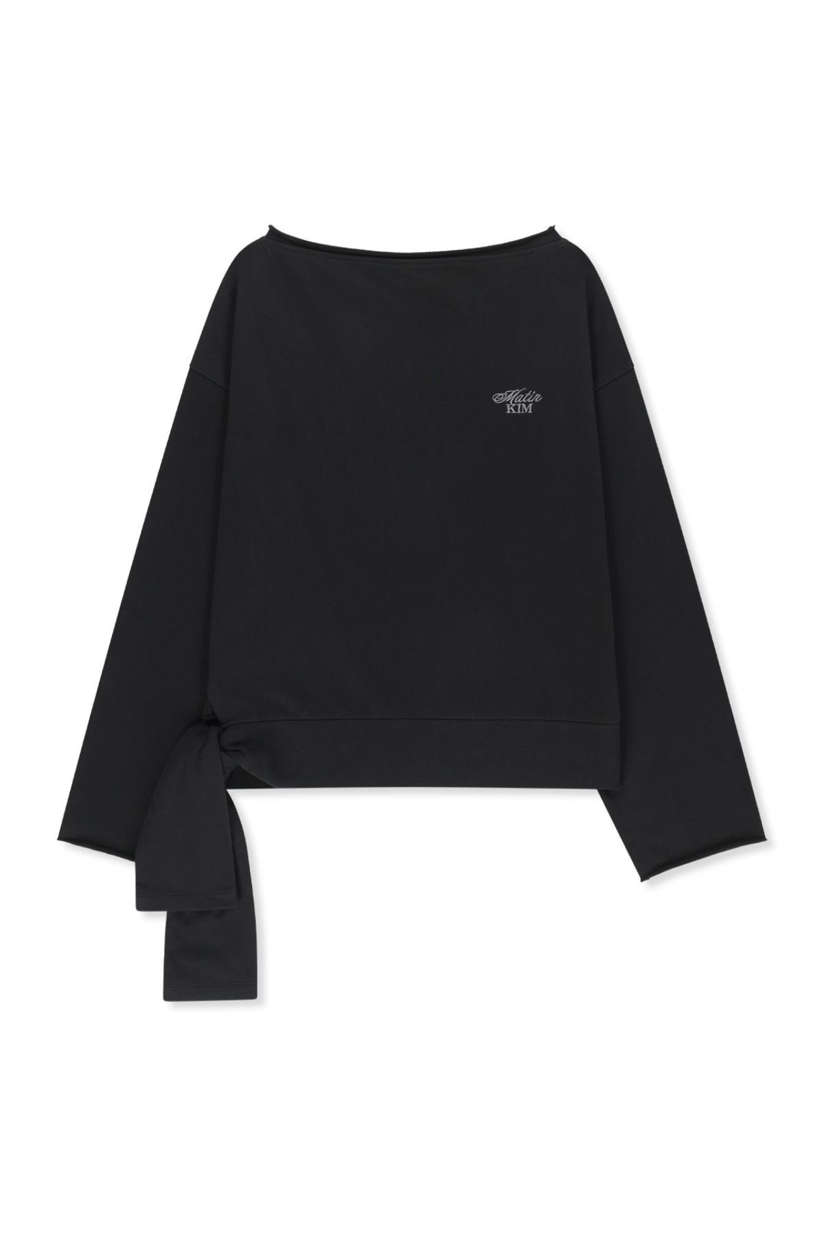Matin Kim - Back Logo Raw Cut Boat Neck Top (Black) product image 1 | TRAB K-Fashion Australia